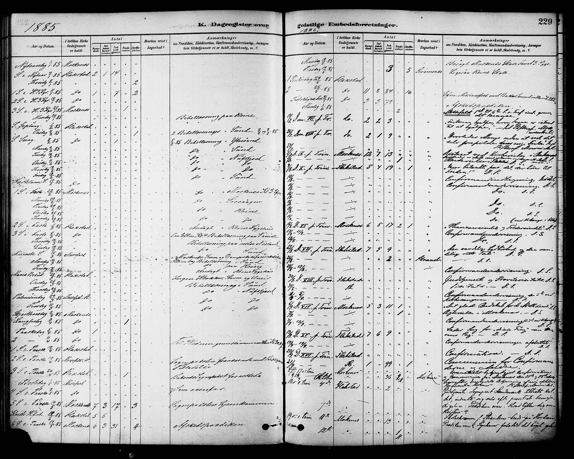 Ministerialprotokoller, klokkerbøker og fødselsregistre - Nordland, SAT/A-1459/885/L1204: Ministerialbok nr. 885A05, 1878-1892, s. 229