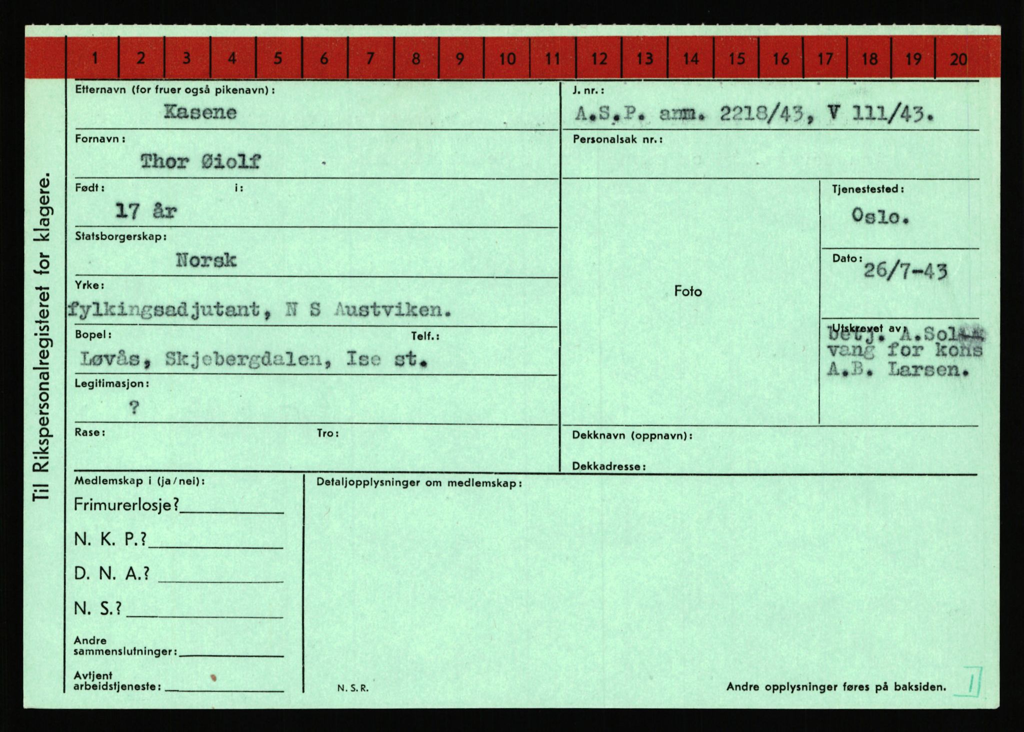 Statspolitiet - Hovedkontoret / Osloavdelingen, AV/RA-S-1329/C/Ca/L0008: Johan(nes)sen - Knoph, 1943-1945, s. 3880