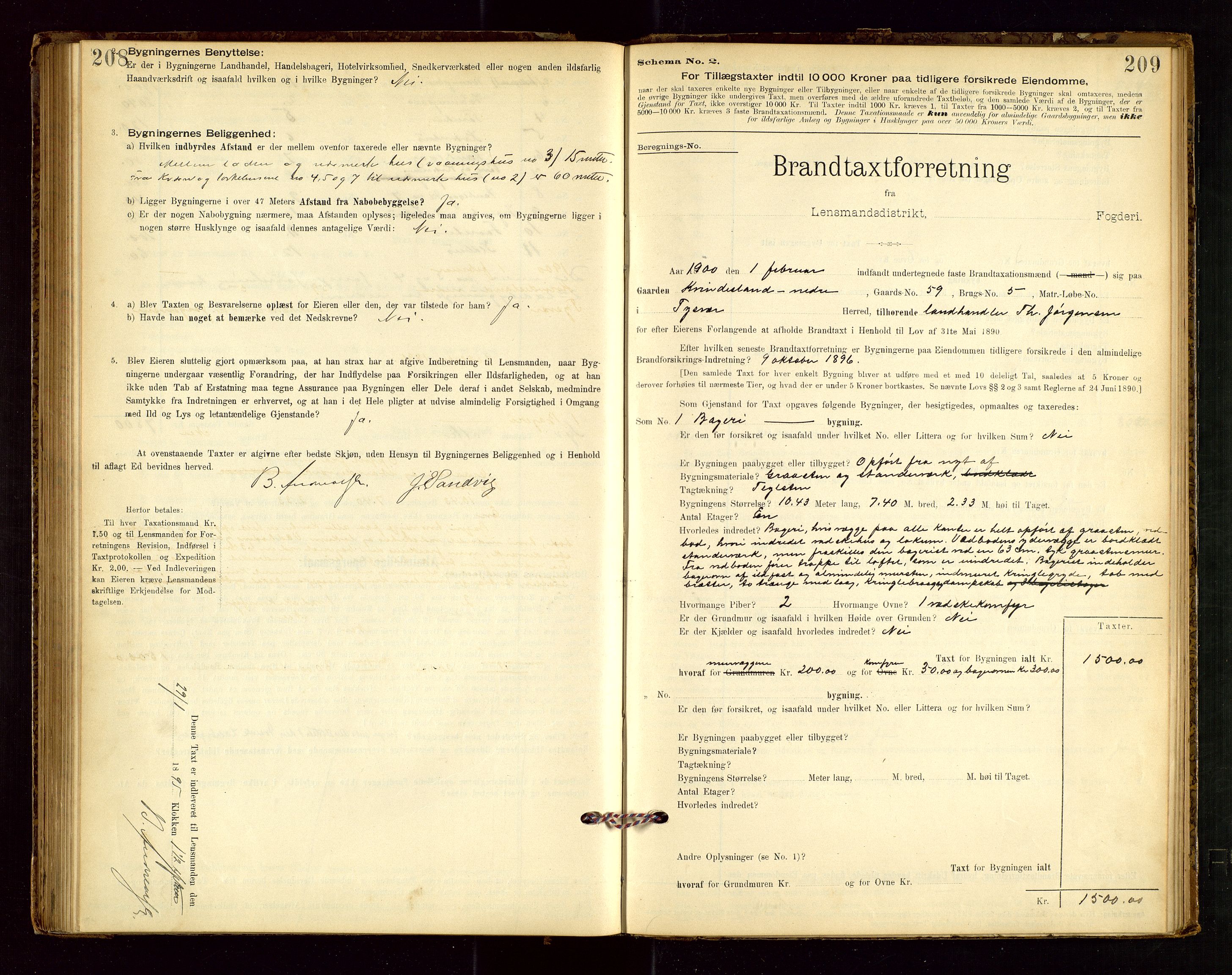 Tysvær lensmannskontor, AV/SAST-A-100192/Gob/L0001: "Brandtaxationsprotokol for Tysvær Lensmandsdistrikt Ryfylke Fogderi", 1894-1916, s. 208-209