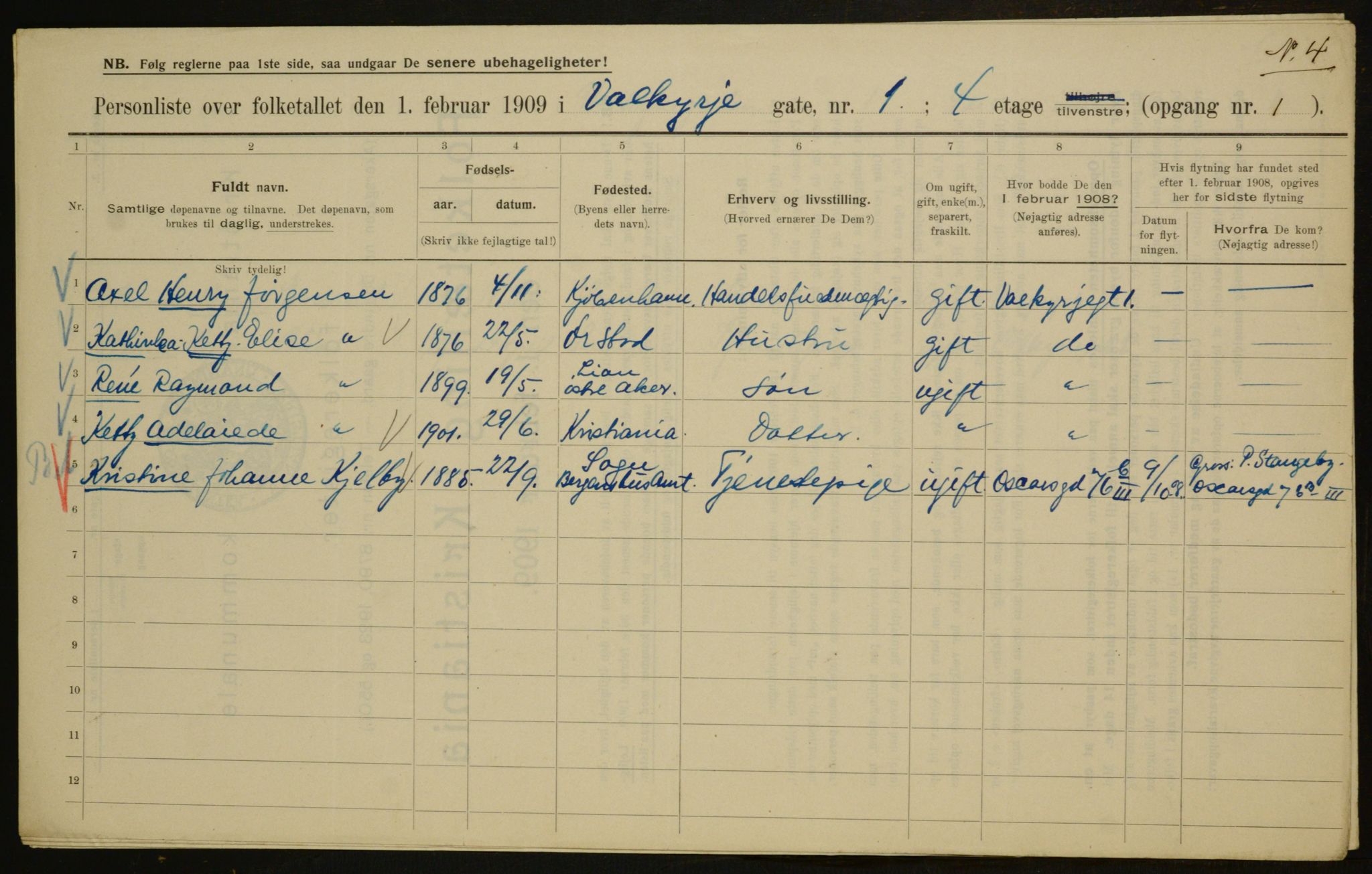 OBA, Kommunal folketelling 1.2.1909 for Kristiania kjøpstad, 1909, s. 110328