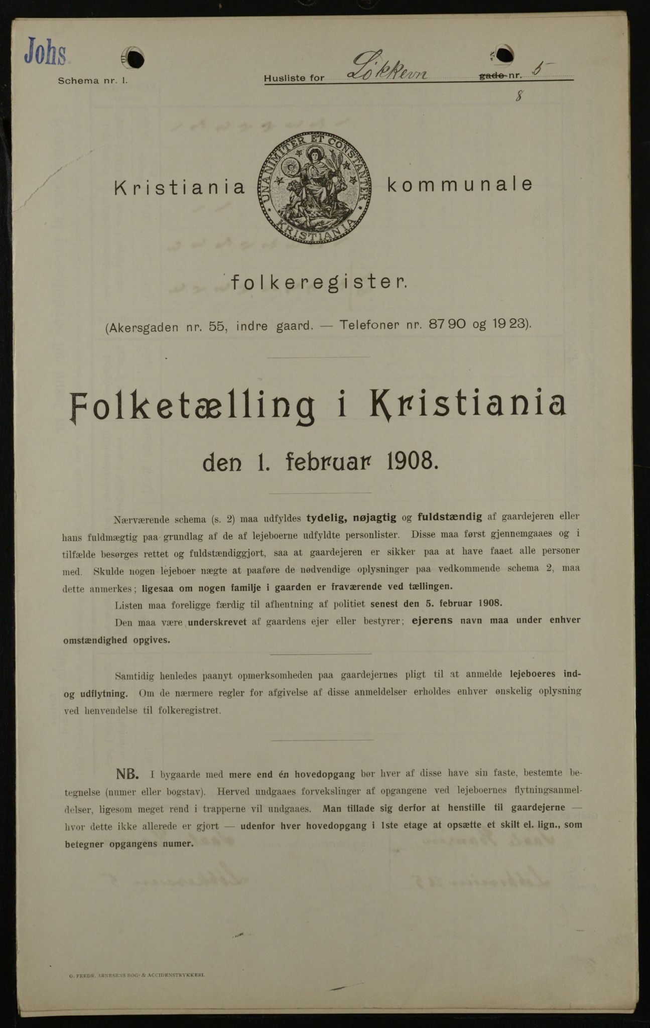 OBA, Kommunal folketelling 1.2.1908 for Kristiania kjøpstad, 1908, s. 52535