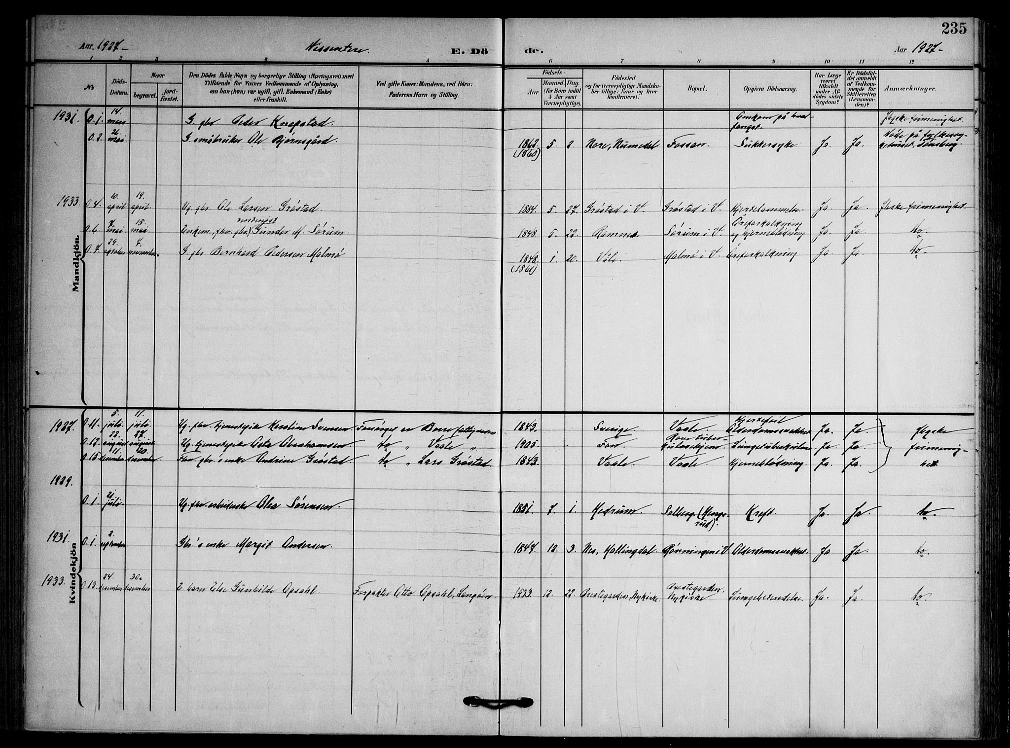 Våle kirkebøker, AV/SAKO-A-334/F/Fa/L0012: Ministerialbok nr. I 12, 1907-1934, s. 235