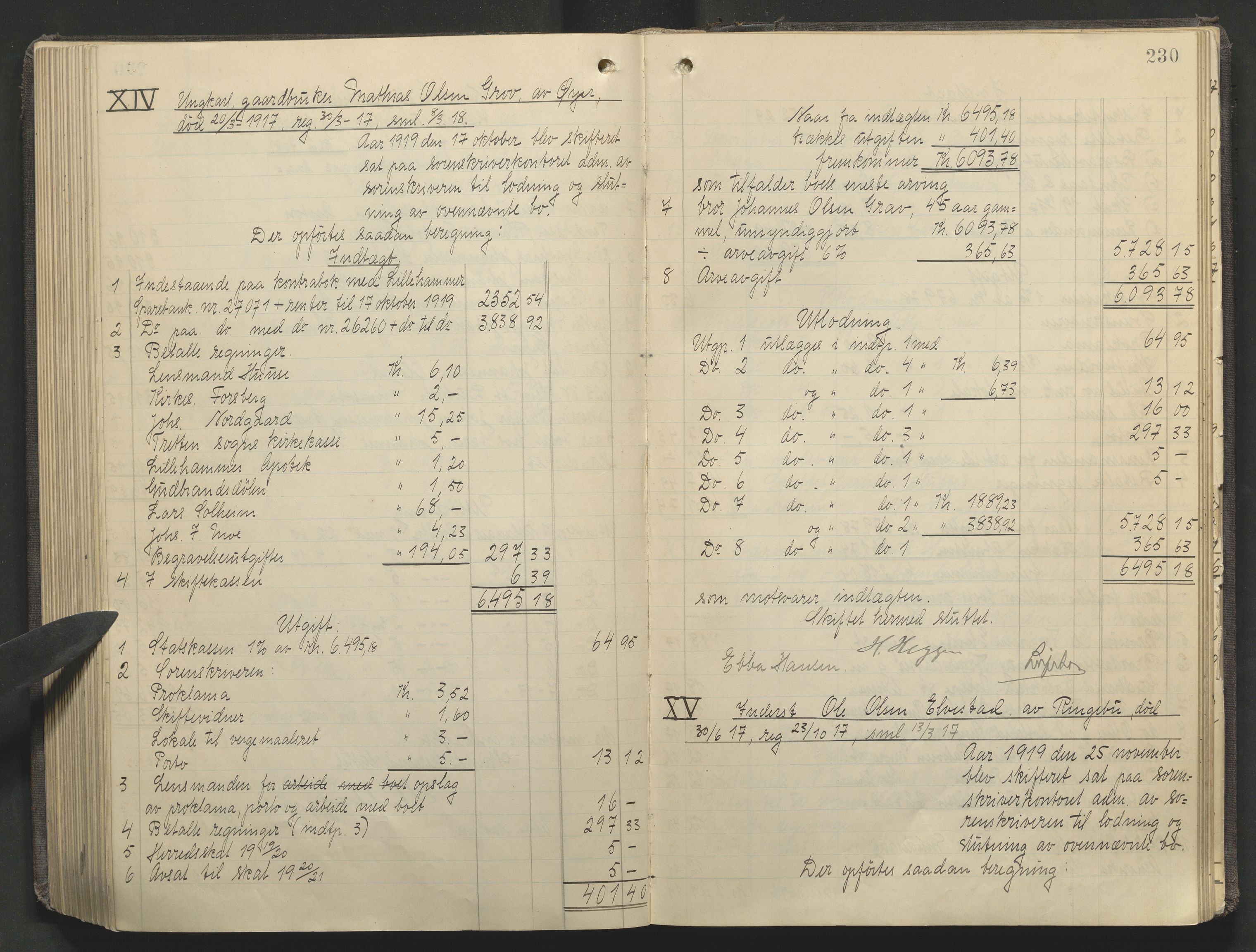 Sør-Gudbrandsdal tingrett, SAH/TING-004/J/Ja/Jae/L0002: Skifteutlodningsprotokoll - landet, 1912-1921, s. 230