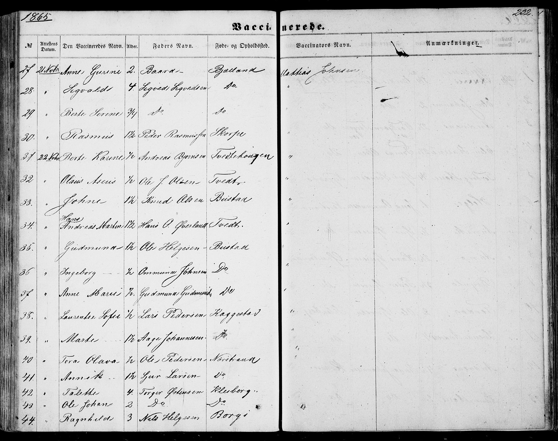 Nedstrand sokneprestkontor, SAST/A-101841/01/IV: Ministerialbok nr. A 9, 1861-1876, s. 232