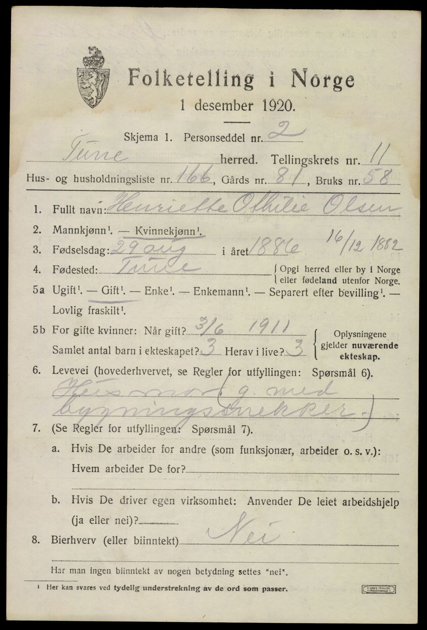 SAO, Folketelling 1920 for 0130 Tune herred, 1920, s. 16012