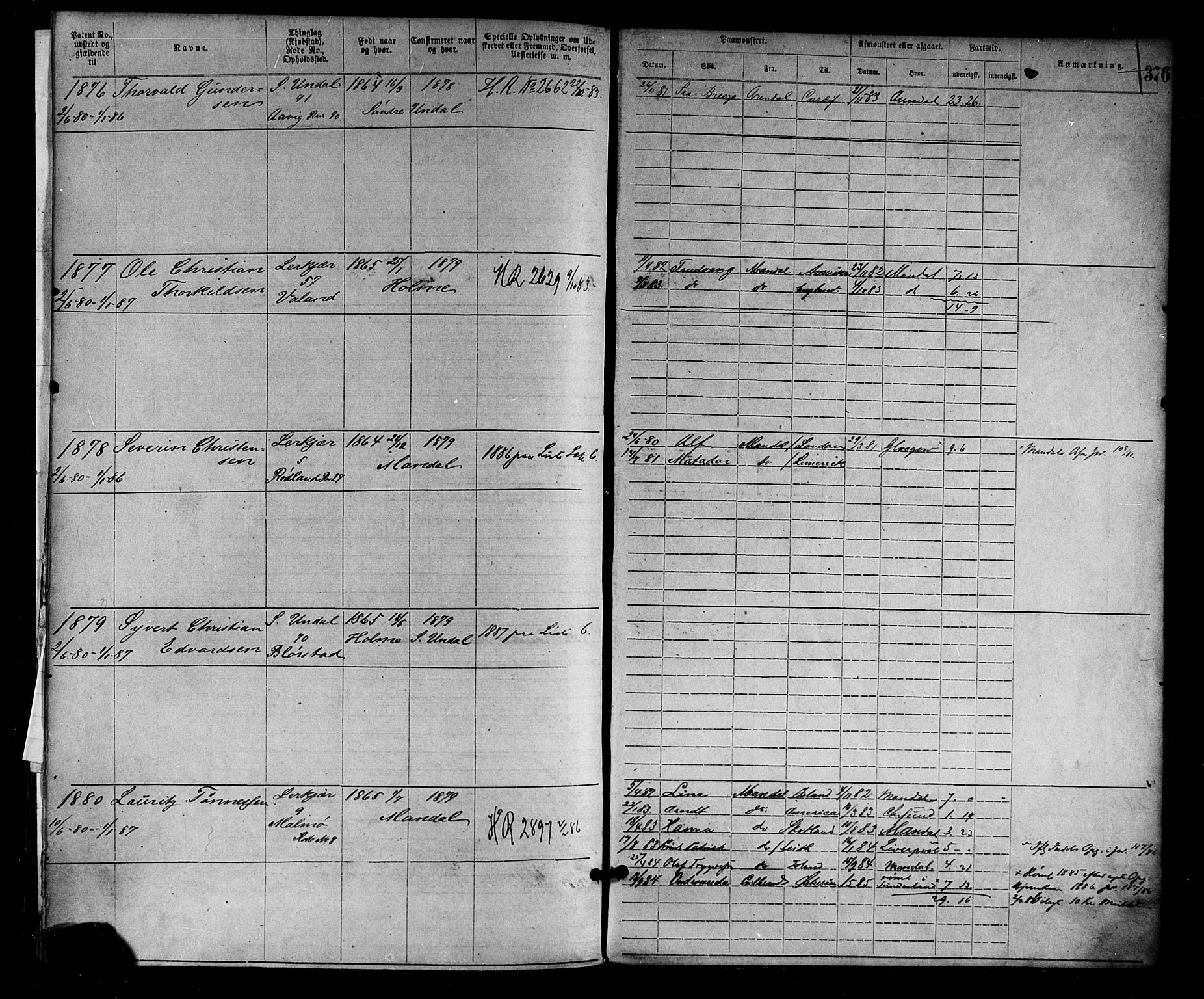 Mandal mønstringskrets, AV/SAK-2031-0016/F/Fa/L0001: Annotasjonsrulle nr 1-1920 med register, L-3, 1869-1881, s. 417