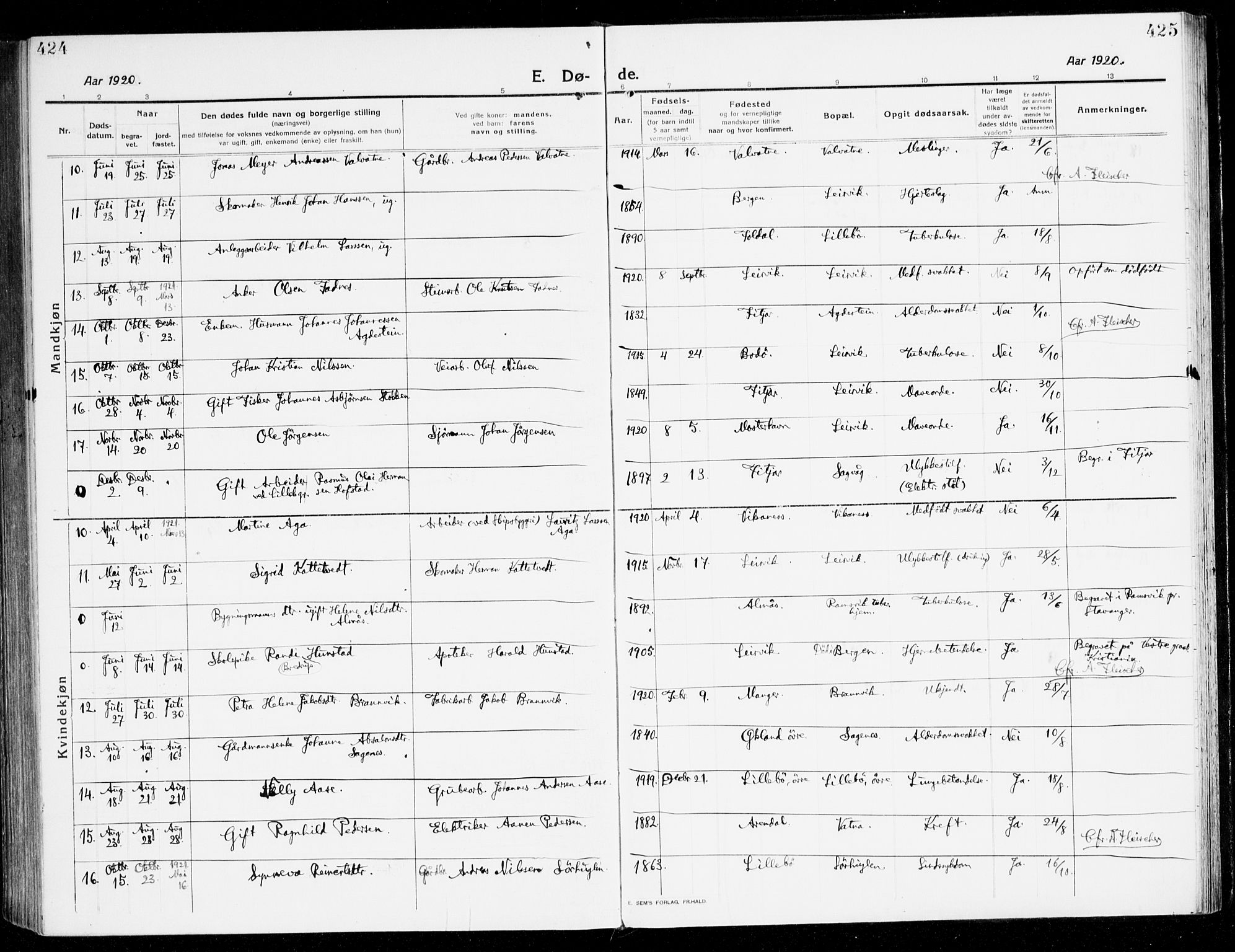 Stord sokneprestembete, AV/SAB-A-78201/H/Haa: Ministerialbok nr. B 3, 1913-1925, s. 424-425