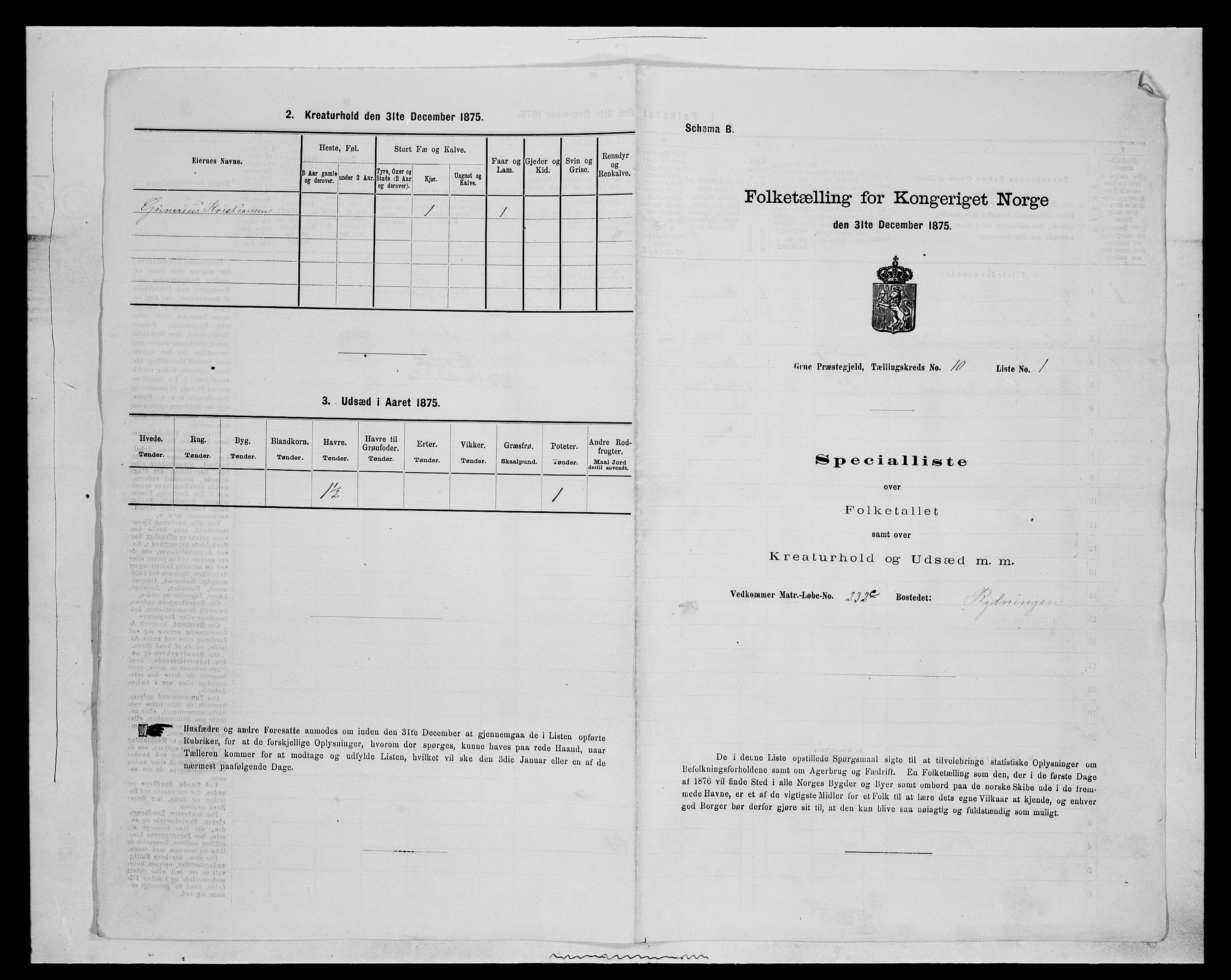 SAH, Folketelling 1875 for 0423P Grue prestegjeld, 1875, s. 1825