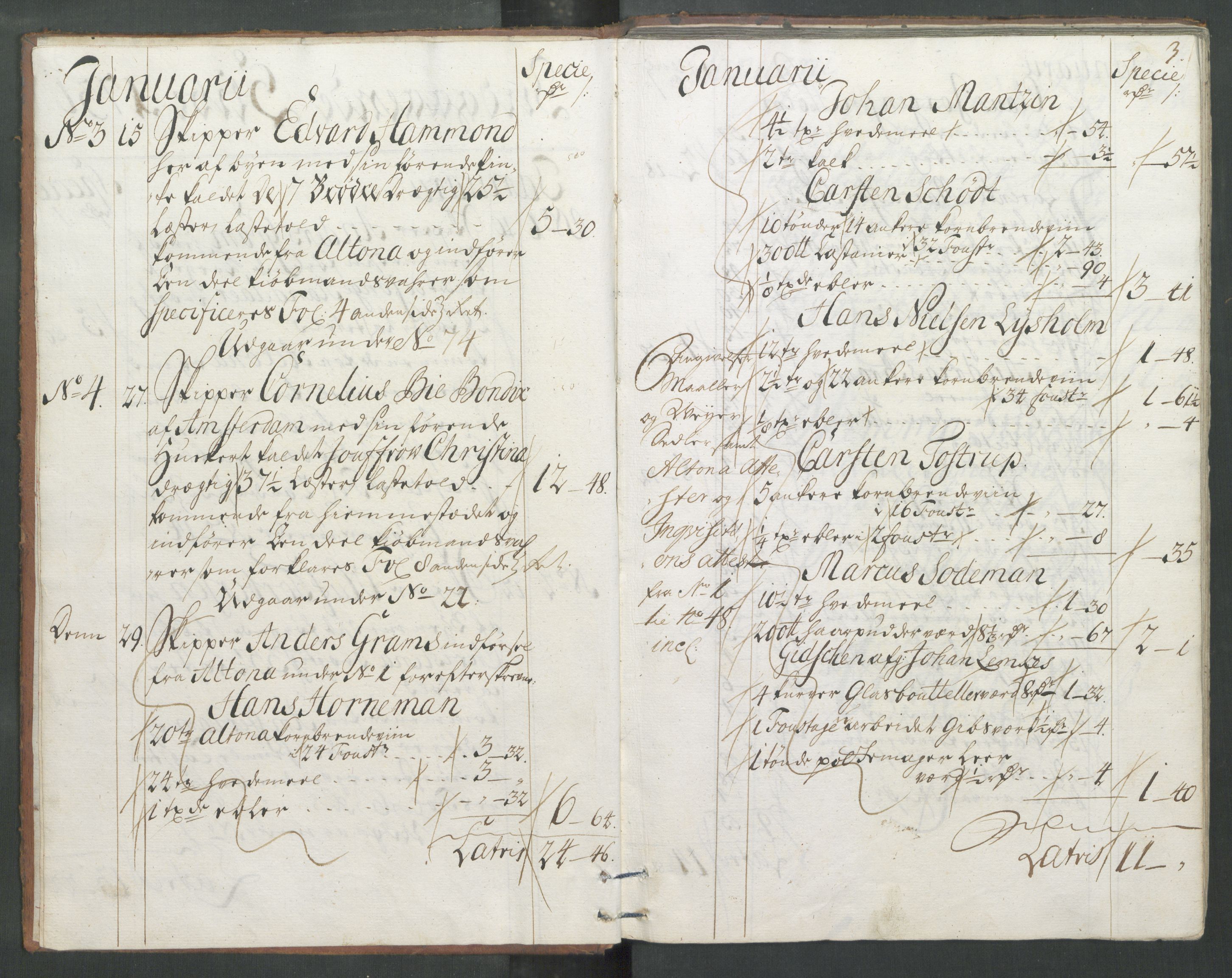 Generaltollkammeret, tollregnskaper, AV/RA-EA-5490/R33/L0013/0001: Tollregnskaper Trondheim A / Inngående tollbok, 1731, s. 2b-3a