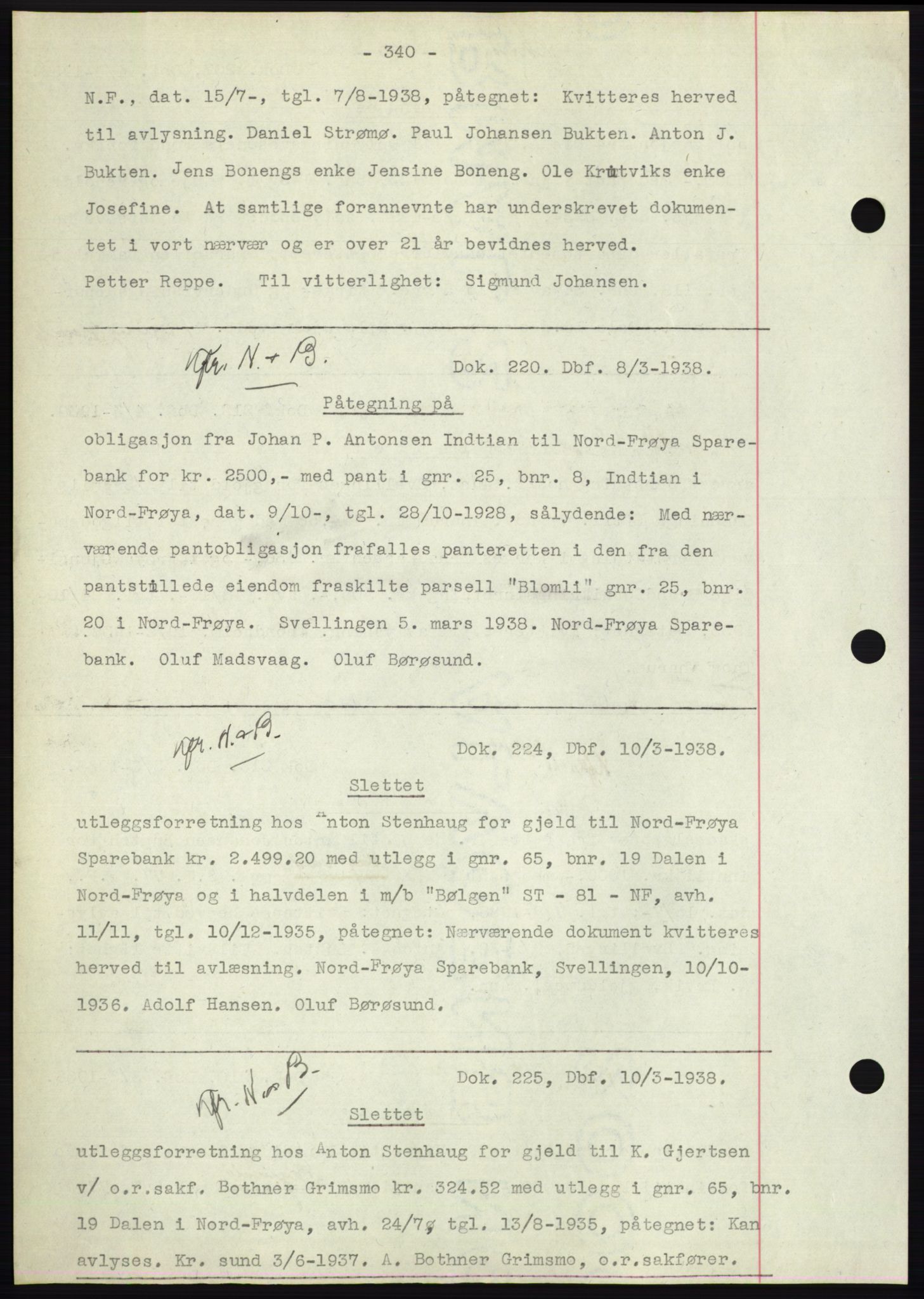 Hitra sorenskriveri, AV/SAT-A-0018/2/2C/2Ca: Pantebok nr. C1, 1936-1945, Dagboknr: 220/1938