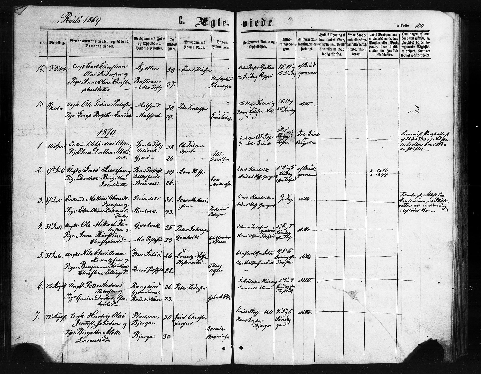 Ministerialprotokoller, klokkerbøker og fødselsregistre - Nordland, AV/SAT-A-1459/841/L0607: Ministerialbok nr. 841A11 /1, 1863-1877, s. 100