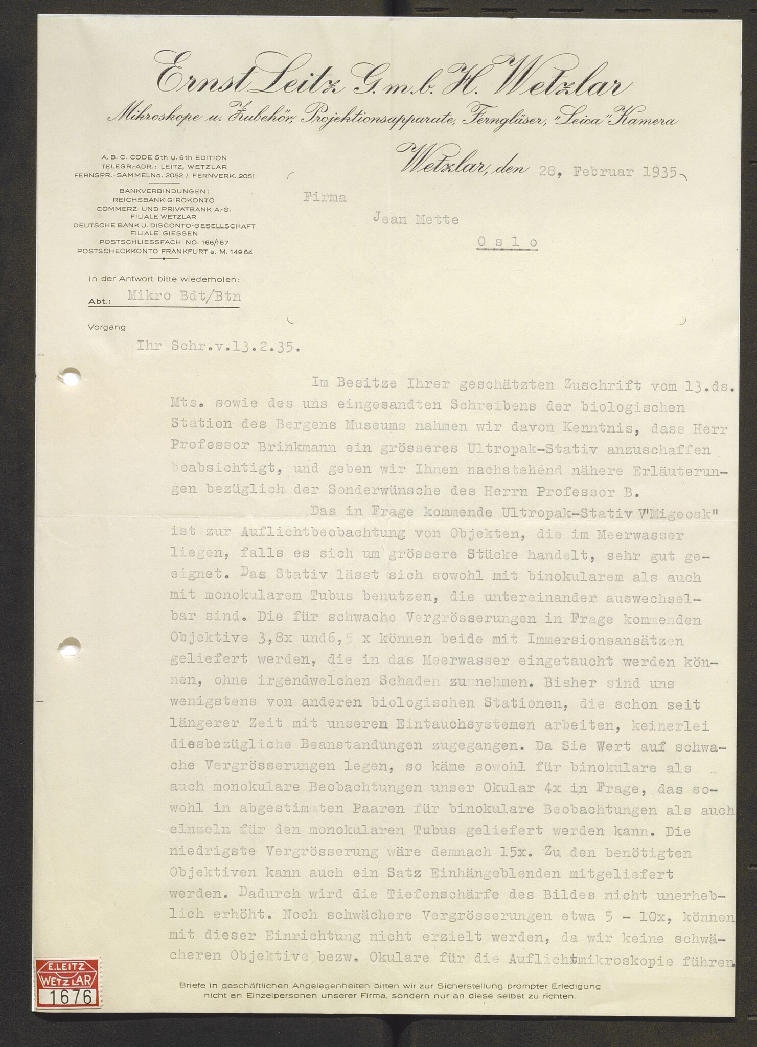 Bergens Museum, AV/SAB-A-17301/13/D/L0002: Korrespondanse , 1928-1940, s. 657