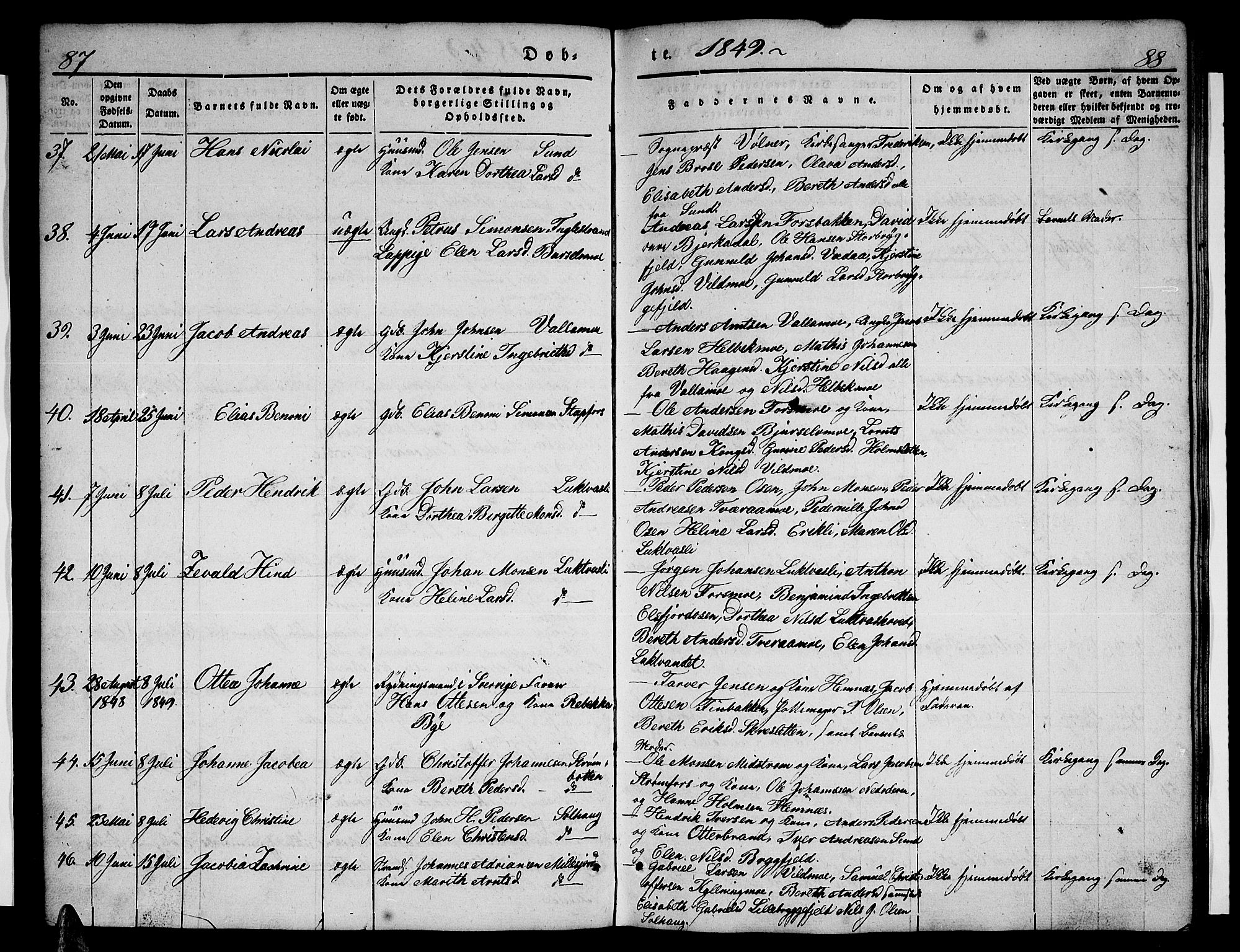 Ministerialprotokoller, klokkerbøker og fødselsregistre - Nordland, AV/SAT-A-1459/825/L0364: Klokkerbok nr. 825C01, 1841-1863, s. 87-88