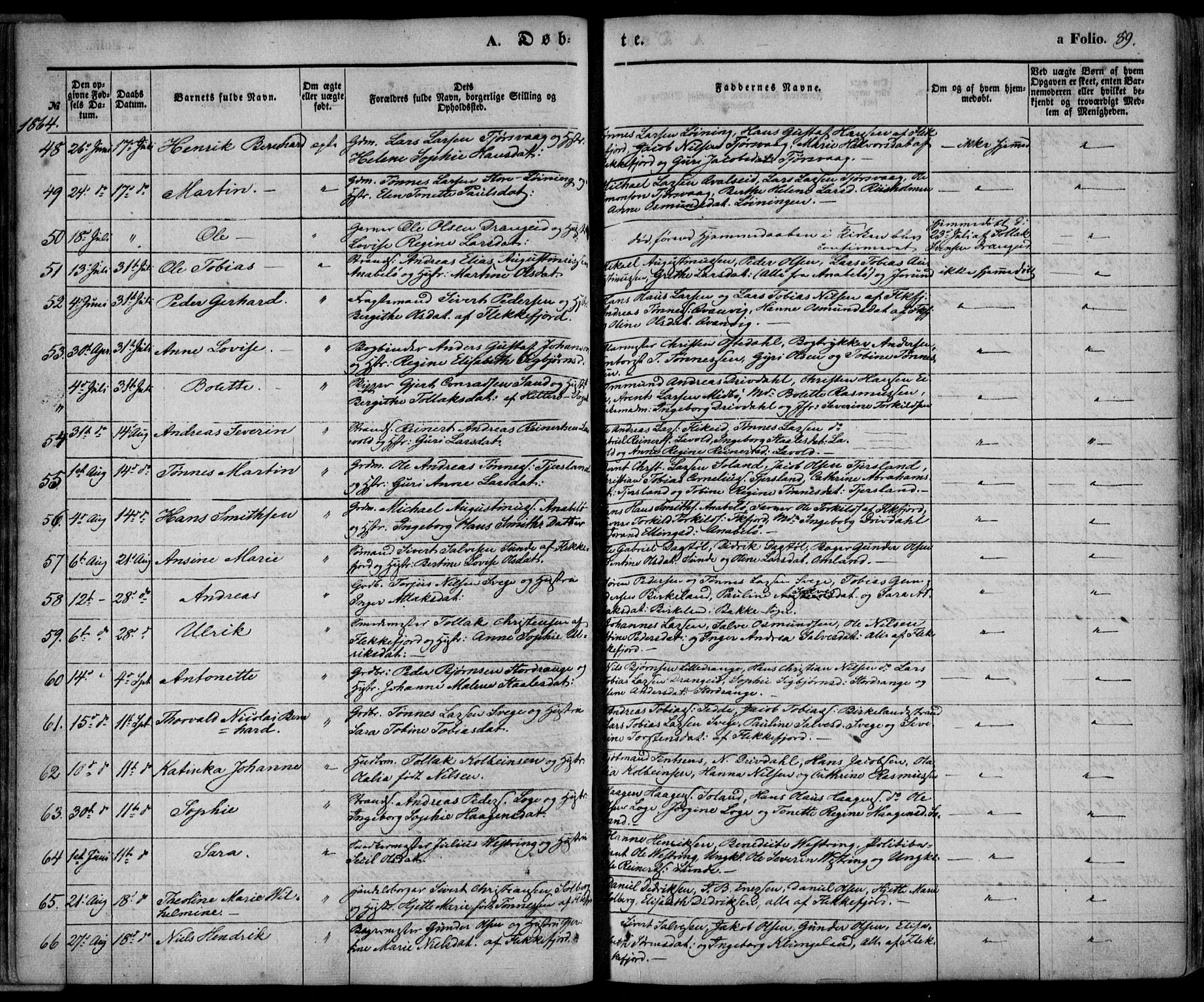 Flekkefjord sokneprestkontor, AV/SAK-1111-0012/F/Fa/Fac/L0005: Ministerialbok nr. A 5, 1849-1875, s. 89