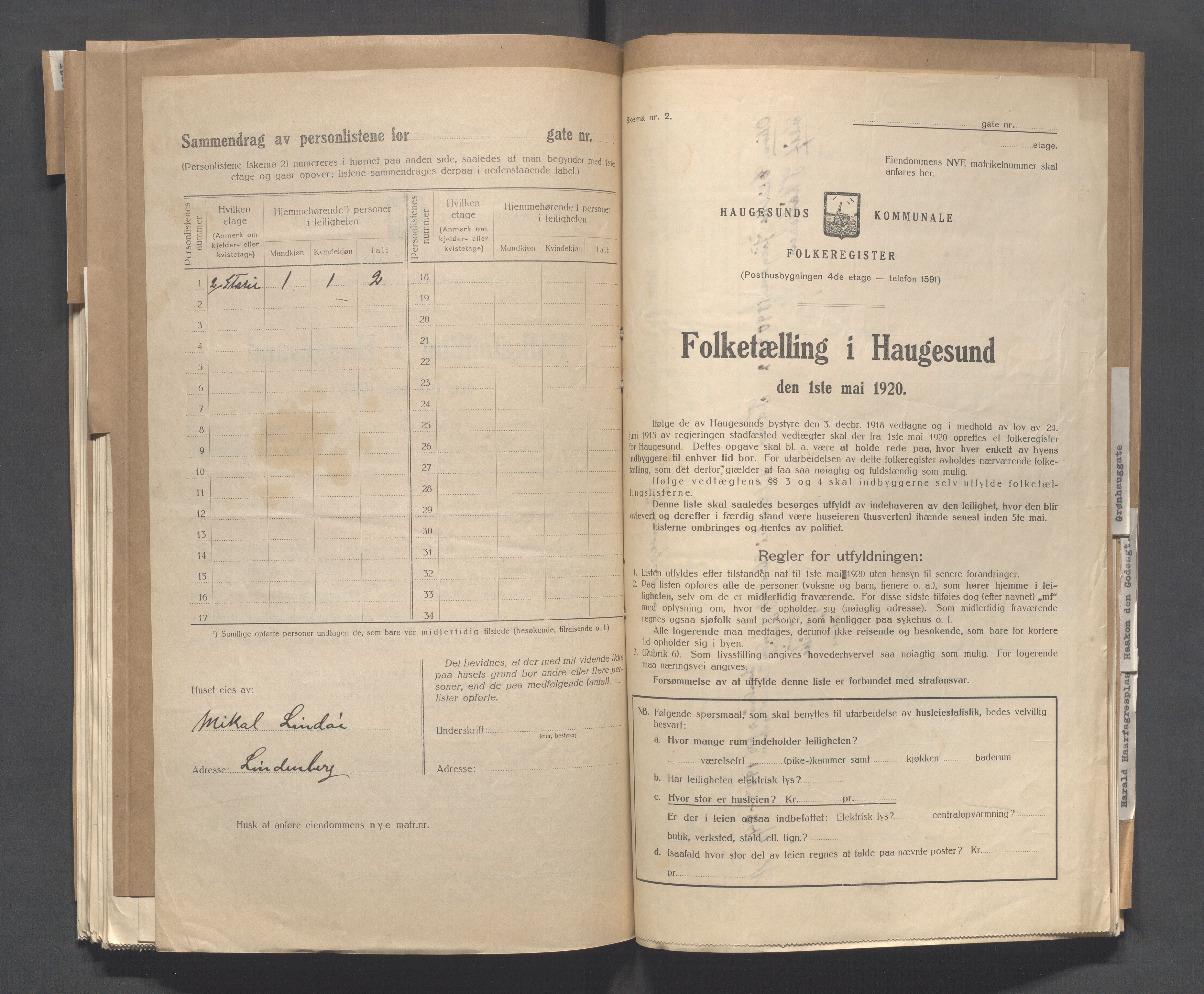 IKAR, Kommunal folketelling 1.5.1920 for Haugesund, 1920, s. 1094