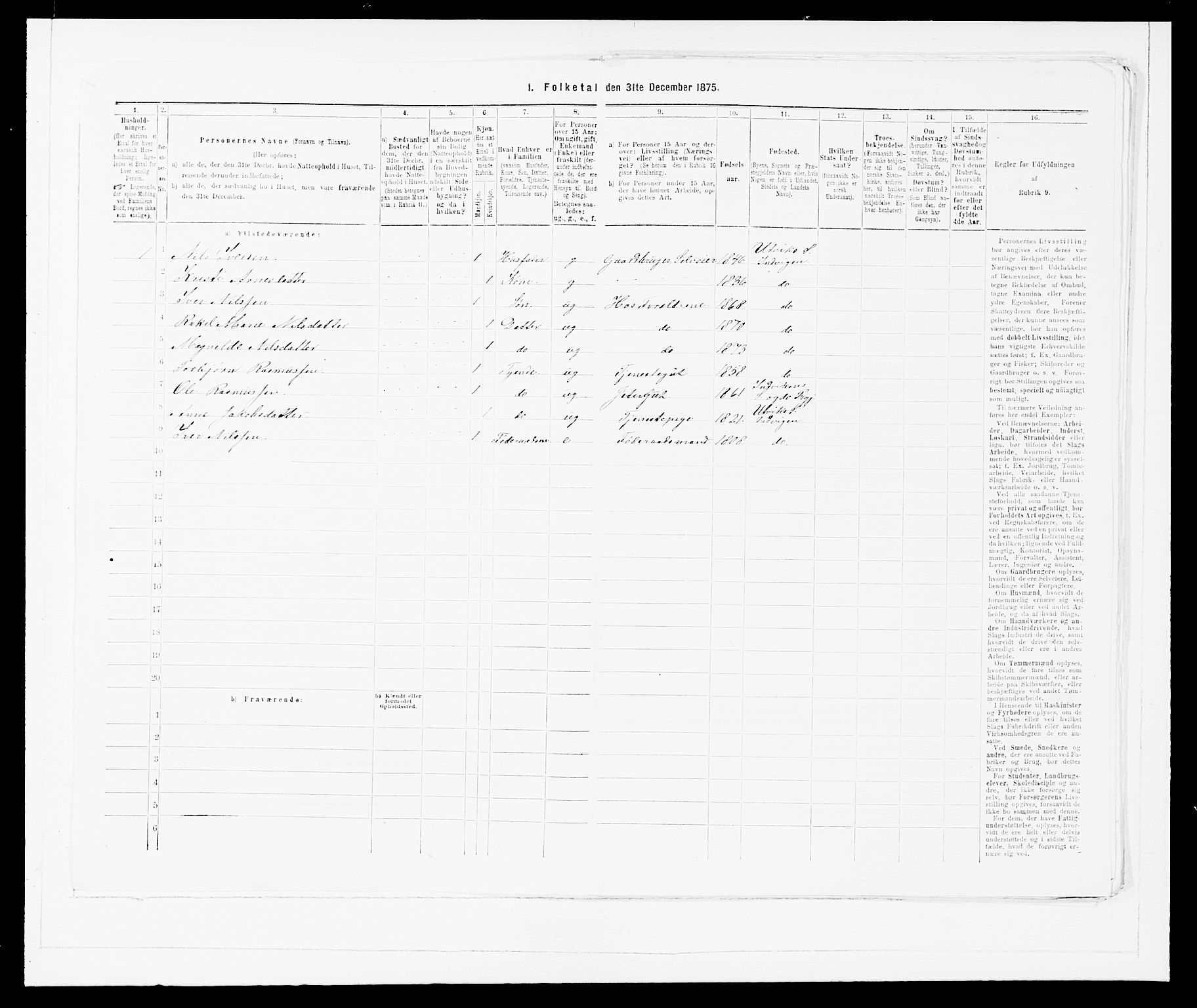 SAB, Folketelling 1875 for 1447P Innvik prestegjeld, 1875, s. 292