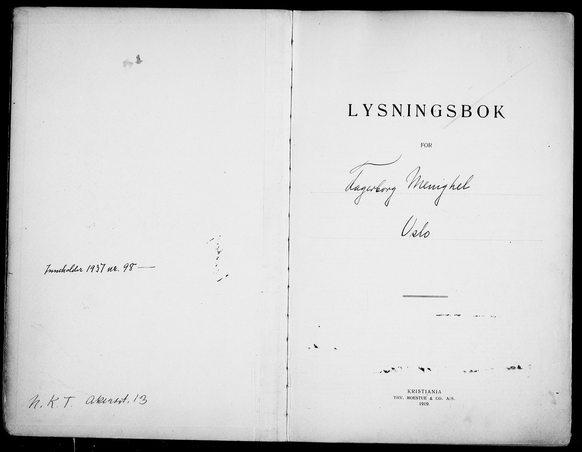 Fagerborg prestekontor Kirkebøker, SAO/A-10844/H/Ha/L0005: Lysningsprotokoll nr. 5, 1937-1943
