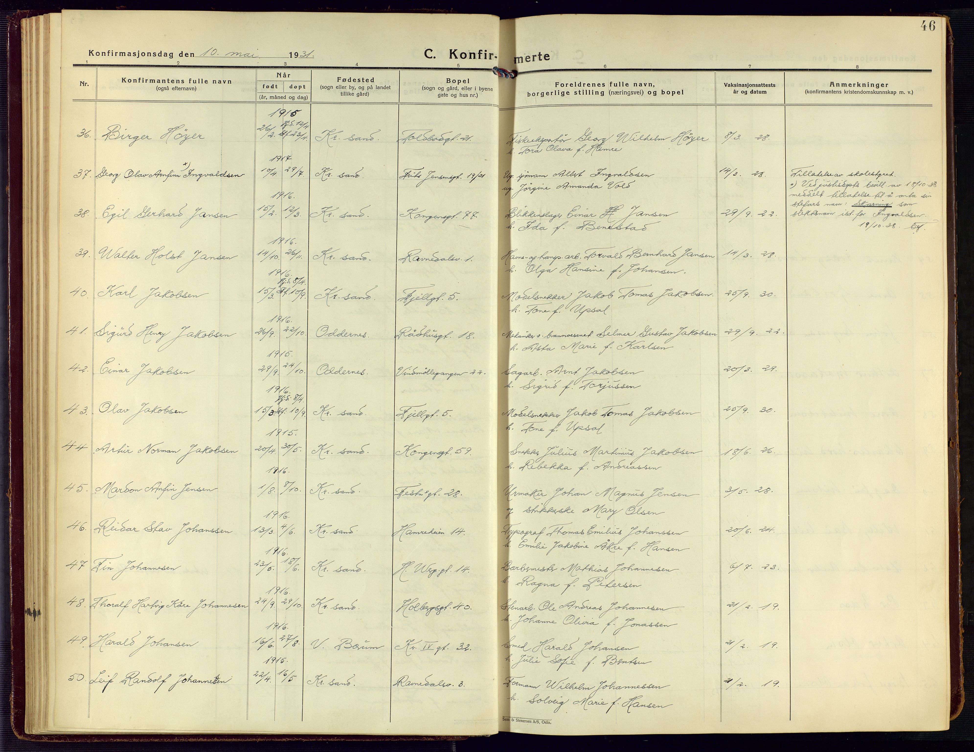 Kristiansand domprosti, AV/SAK-1112-0006/F/Fa/L0027: Ministerialbok nr. A 26, 1928-1940, s. 46