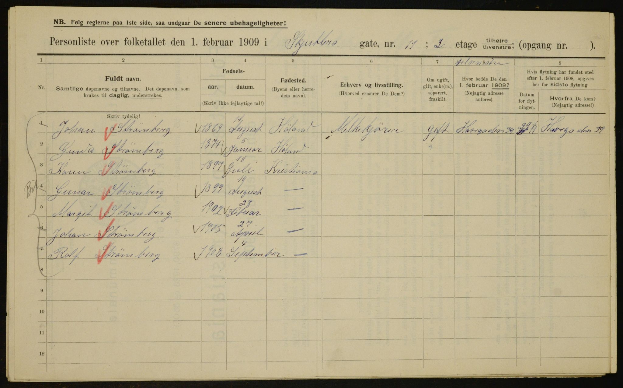 OBA, Kommunal folketelling 1.2.1909 for Kristiania kjøpstad, 1909, s. 84351