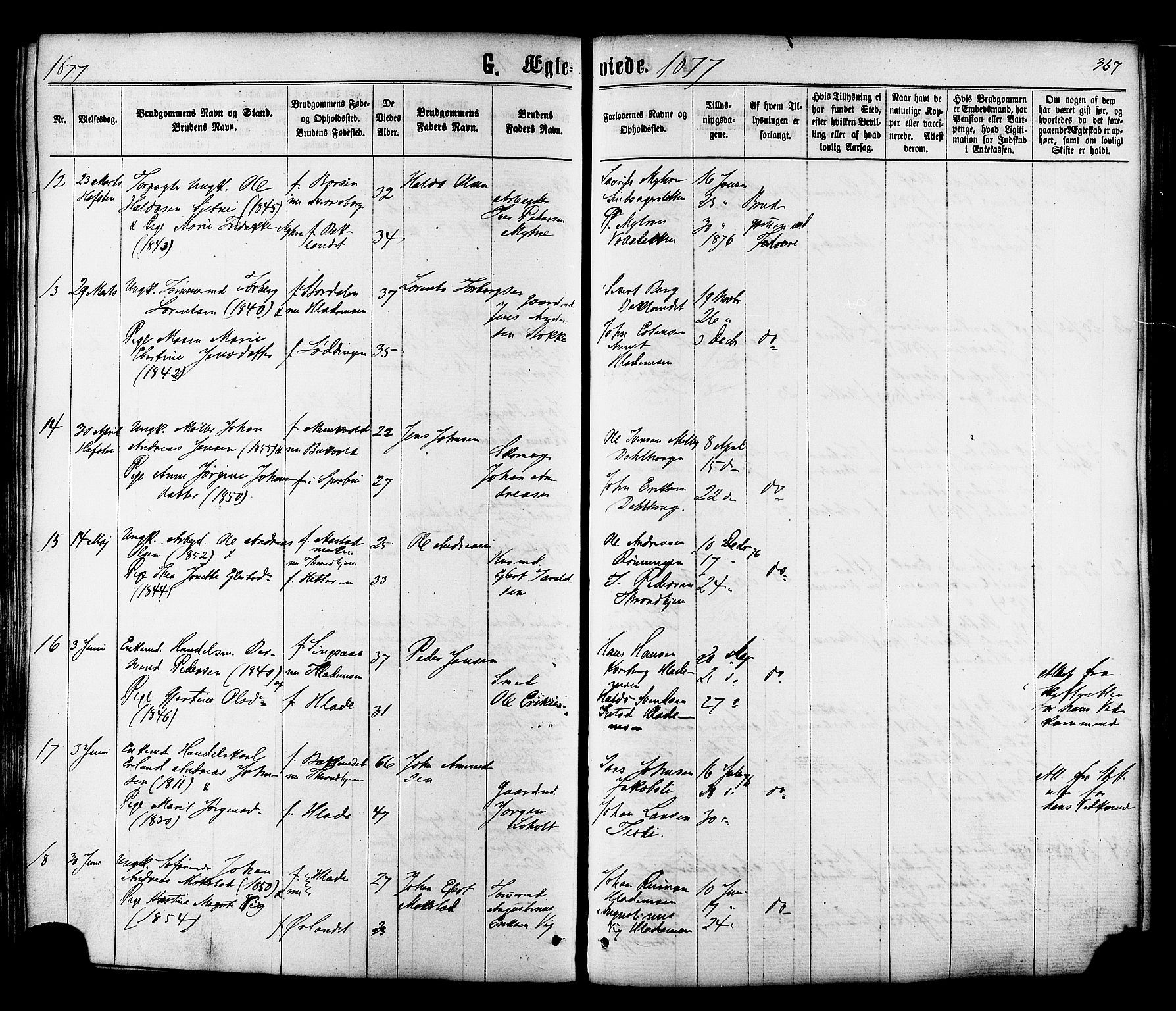 Ministerialprotokoller, klokkerbøker og fødselsregistre - Sør-Trøndelag, AV/SAT-A-1456/606/L0293: Ministerialbok nr. 606A08, 1866-1877, s. 367