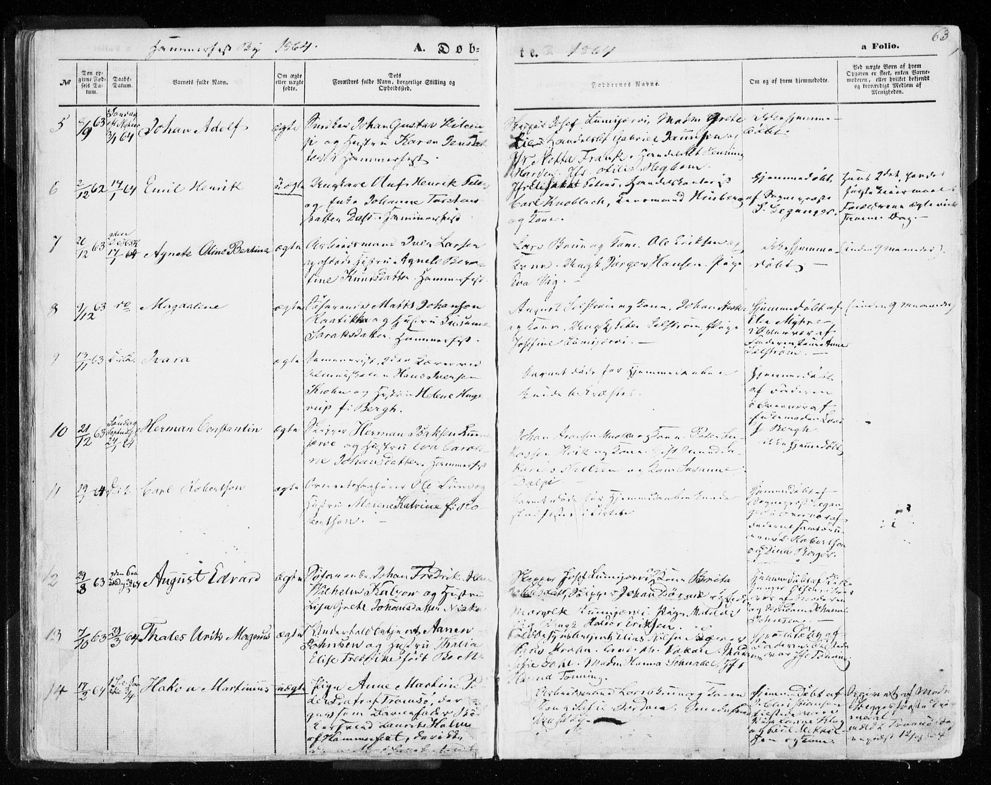 Hammerfest sokneprestkontor, AV/SATØ-S-1347/H/Ha/L0005.kirke: Ministerialbok nr. 5, 1857-1869, s. 63