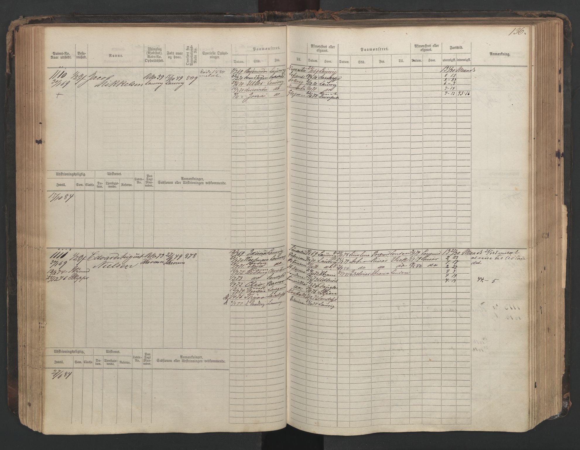 Larvik innrulleringskontor, AV/SAKO-A-787/F/Fc/L0003: Hovedrulle, 1868, s. 136