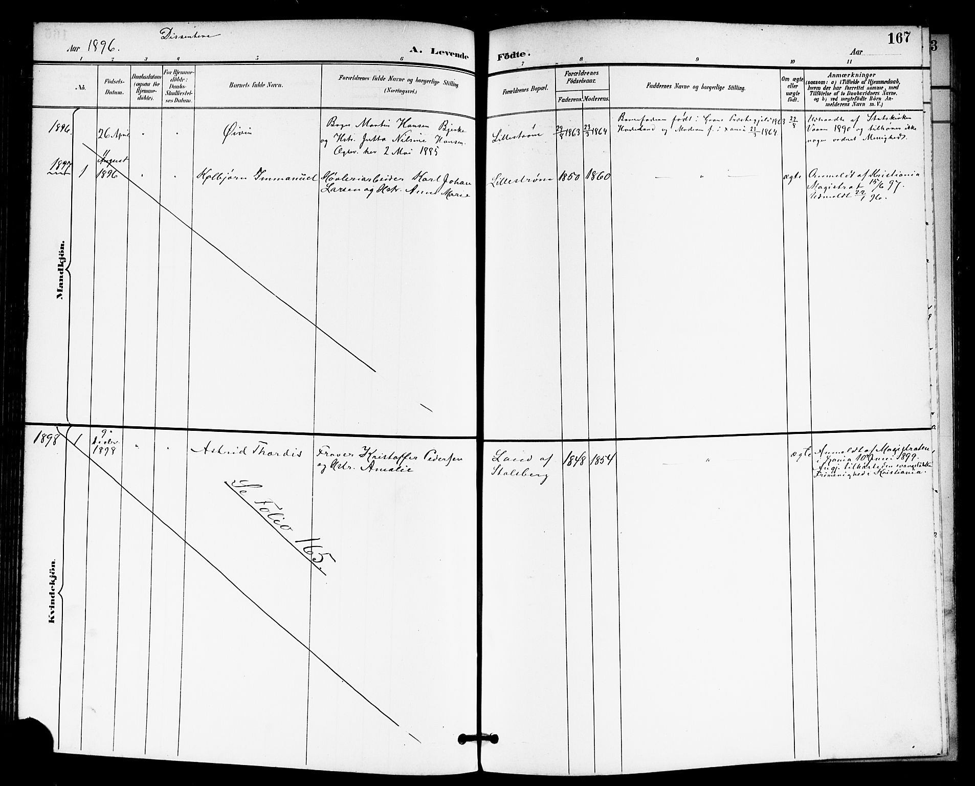 Skedsmo prestekontor Kirkebøker, AV/SAO-A-10033a/G/Ga/L0005a: Klokkerbok nr. I 5A, 1896-1901, s. 167