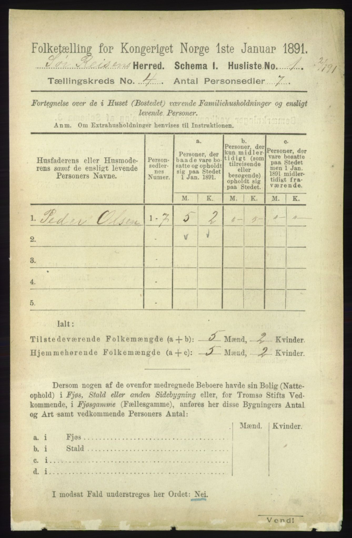 RA, Folketelling 1891 for 1925 Sørreisa herred, 1891, s. 1012