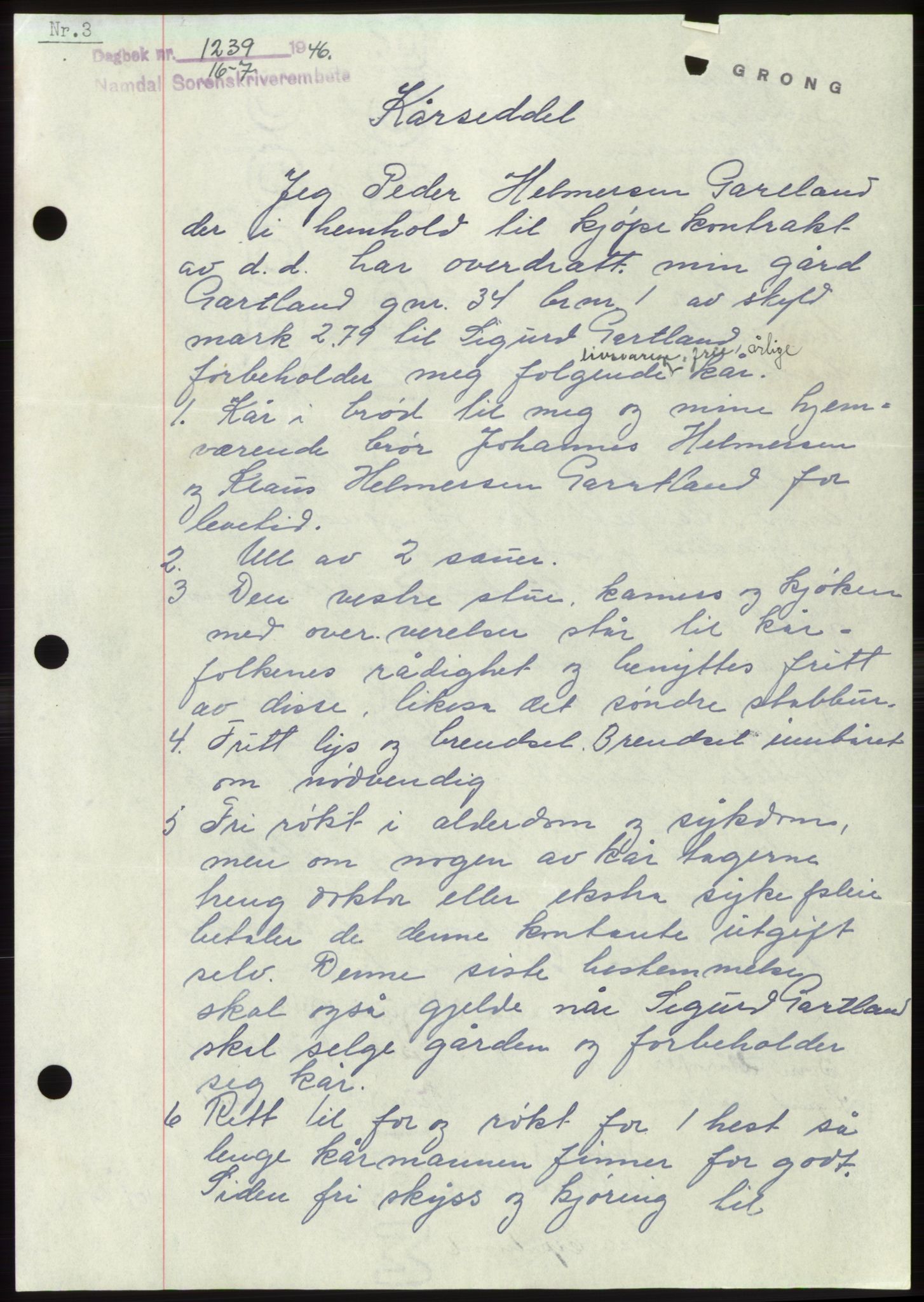 Namdal sorenskriveri, SAT/A-4133/1/2/2C: Pantebok nr. -, 1946-1946, Dagboknr: 1239/1946