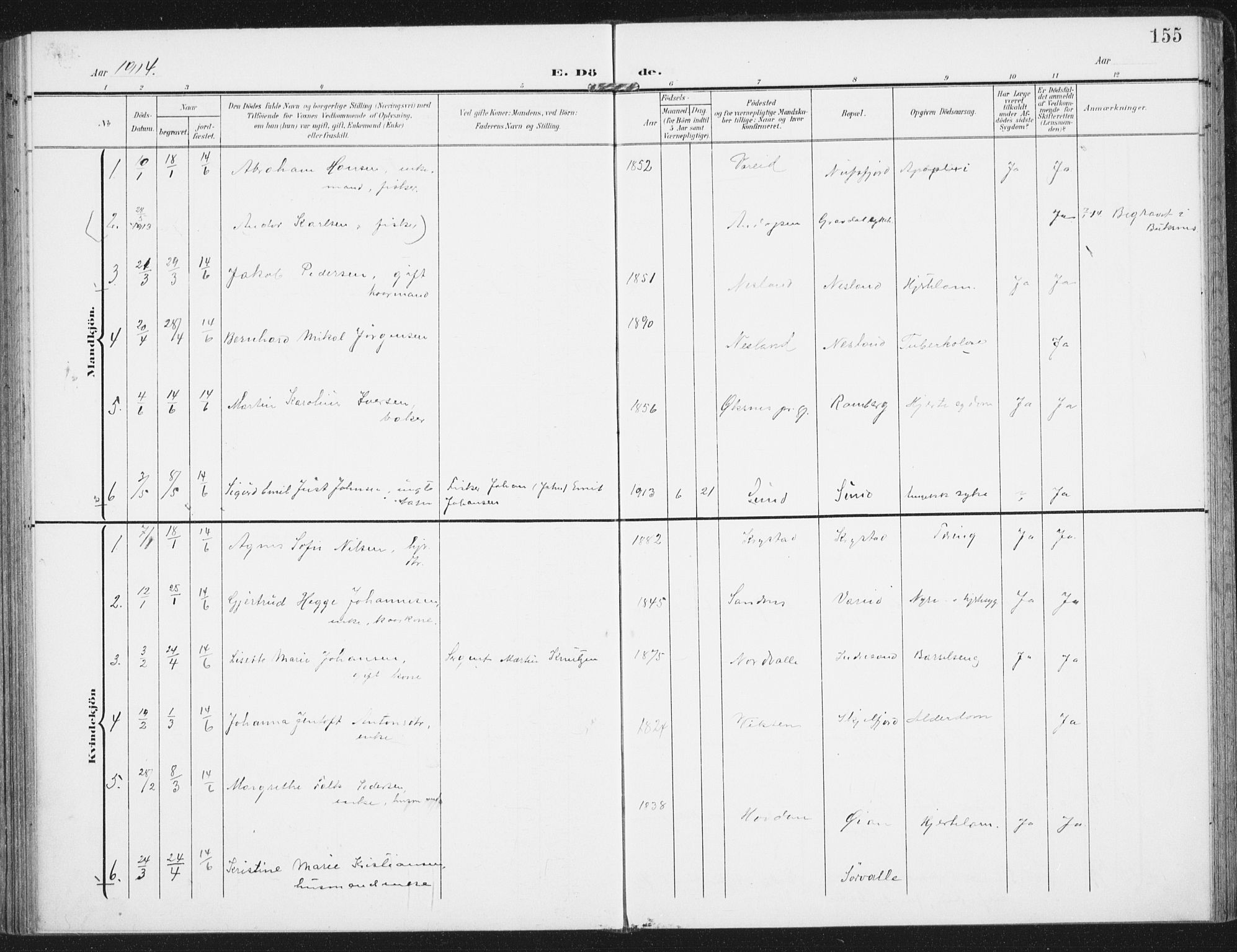 Ministerialprotokoller, klokkerbøker og fødselsregistre - Nordland, SAT/A-1459/885/L1206: Ministerialbok nr. 885A07, 1905-1915, s. 155