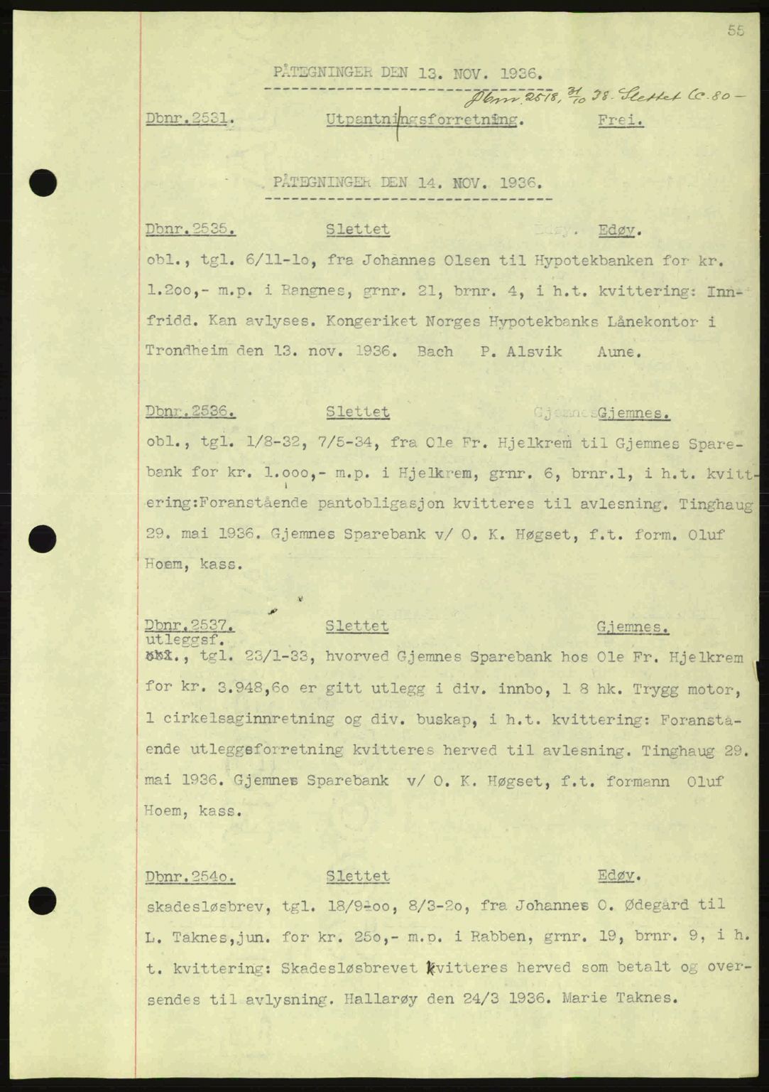 Nordmøre sorenskriveri, SAT/A-4132/1/2/2Ca: Pantebok nr. C80, 1936-1939, Dagboknr: 2531/1936
