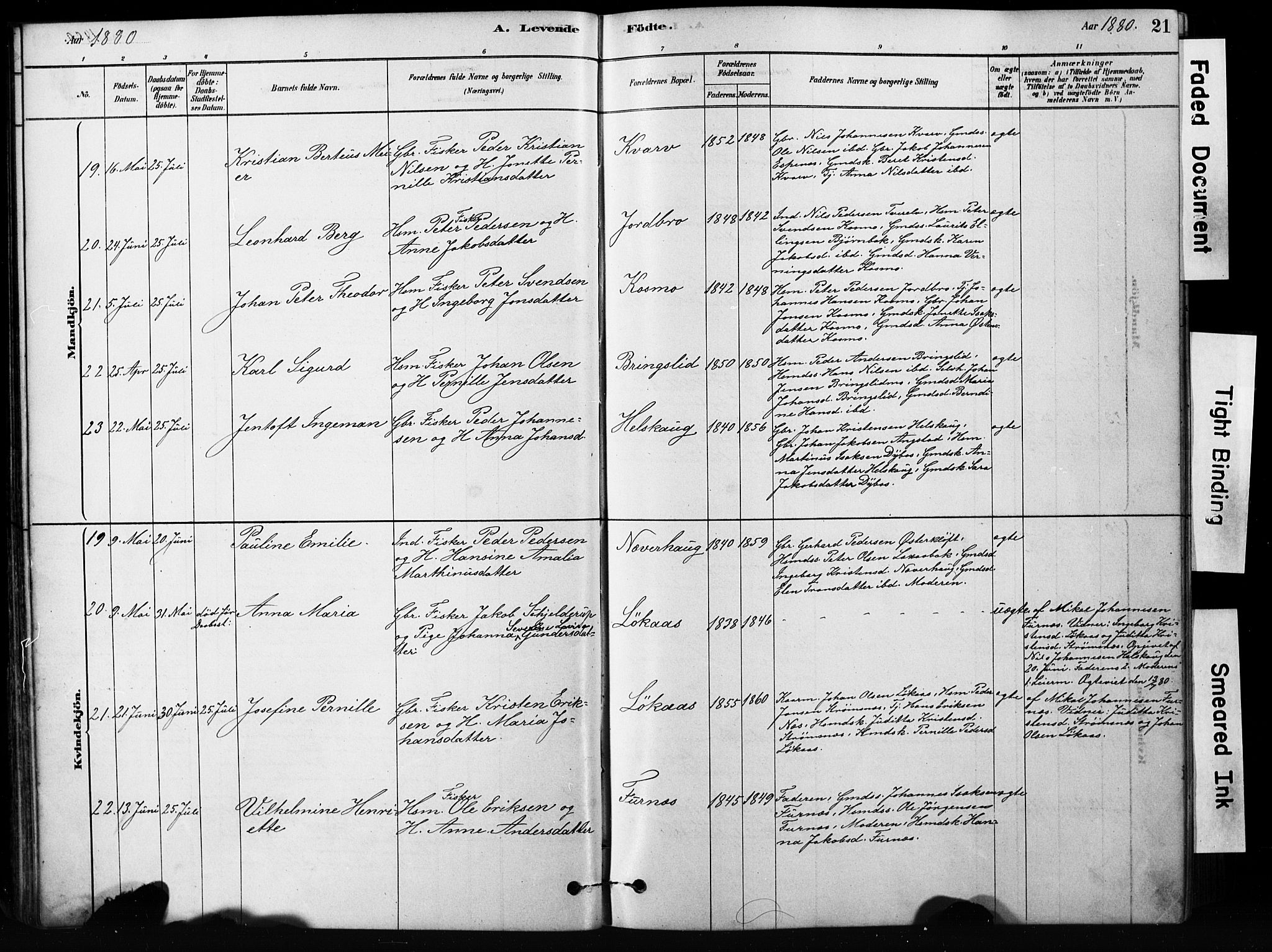 Ministerialprotokoller, klokkerbøker og fødselsregistre - Nordland, SAT/A-1459/852/L0754: Klokkerbok nr. 852C05, 1878-1894, s. 21