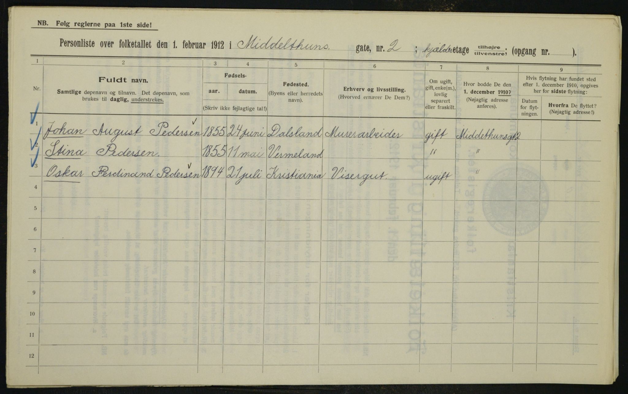 OBA, Kommunal folketelling 1.2.1912 for Kristiania, 1912, s. 65816