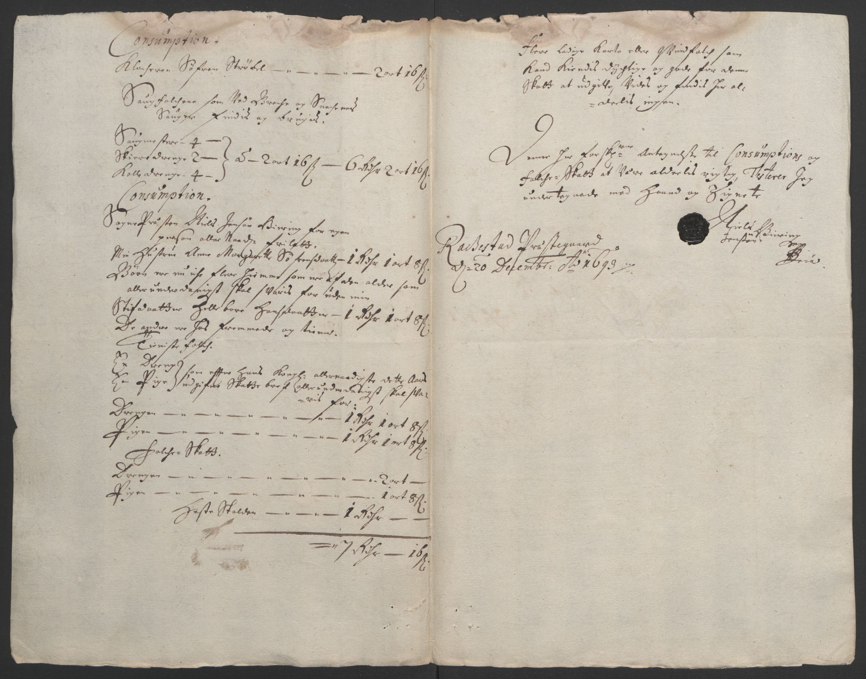 Rentekammeret inntil 1814, Reviderte regnskaper, Fogderegnskap, AV/RA-EA-4092/R07/L0284: Fogderegnskap Rakkestad, Heggen og Frøland, 1694, s. 231
