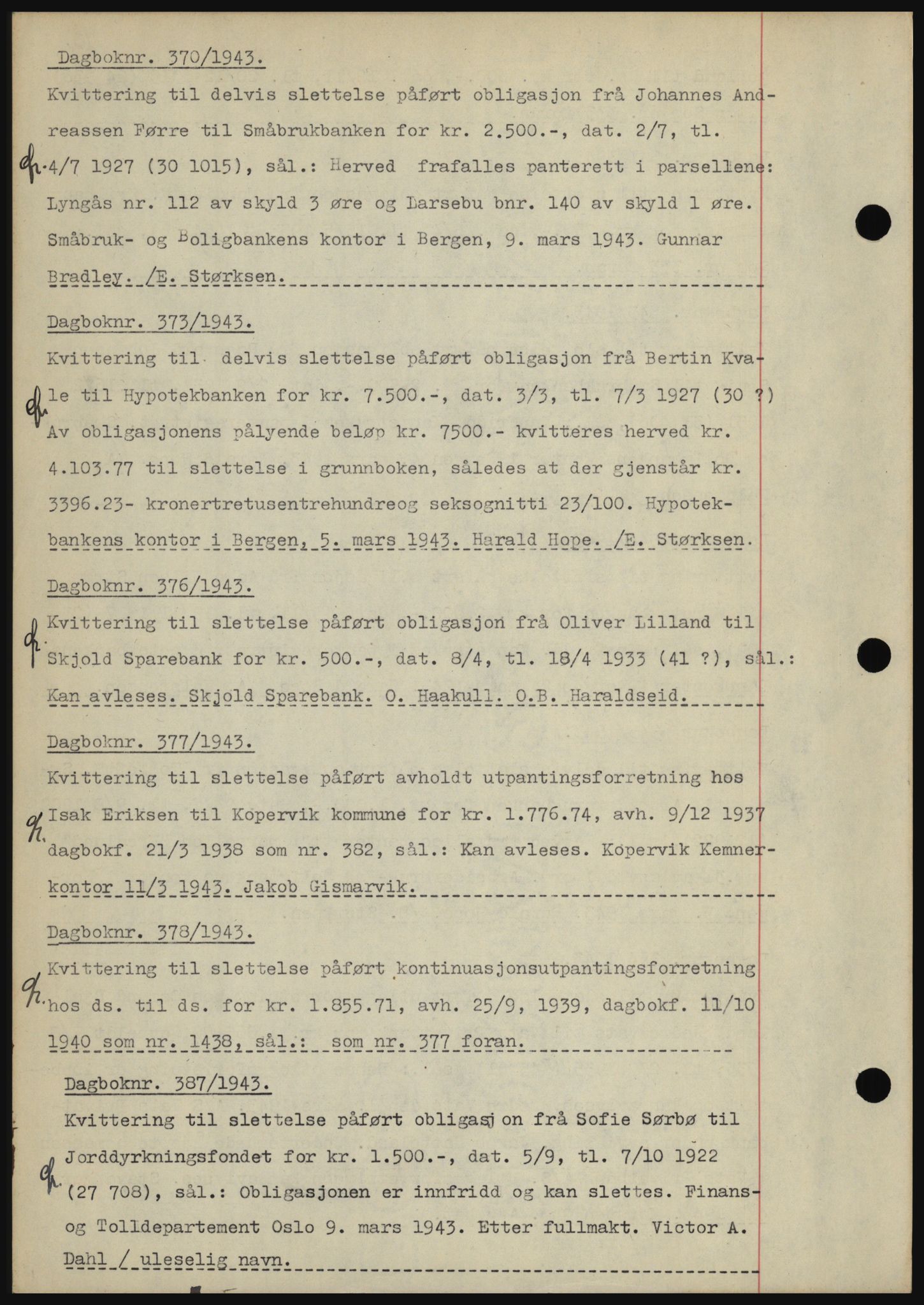 Karmsund sorenskriveri, SAST/A-100311/01/II/IIBBE/L0008: Pantebok nr. B 54, 1942-1943, Dagboknr: 370/1943