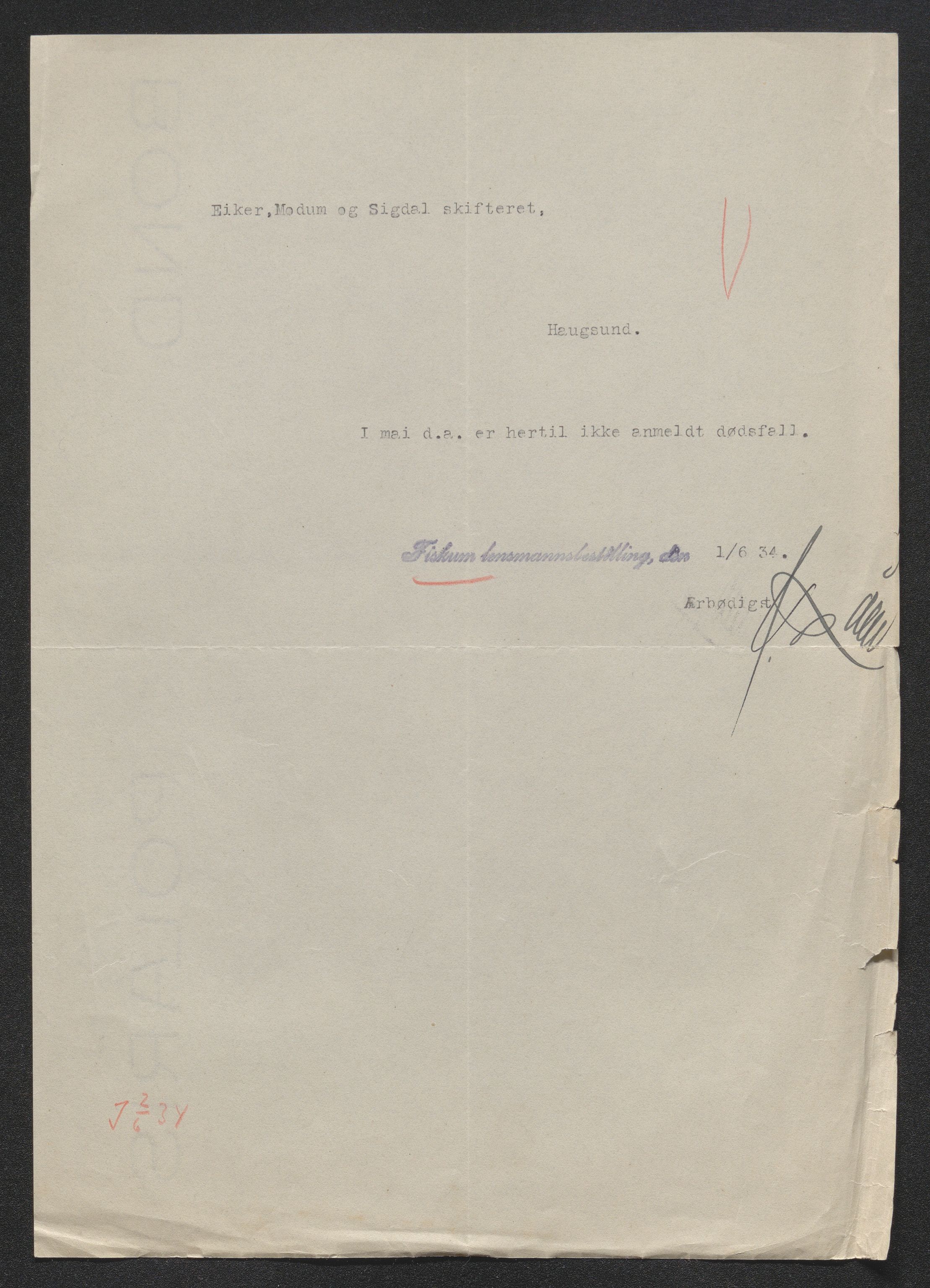Eiker, Modum og Sigdal sorenskriveri, AV/SAKO-A-123/H/Ha/Hab/L0049: Dødsfallsmeldinger, 1934, s. 401