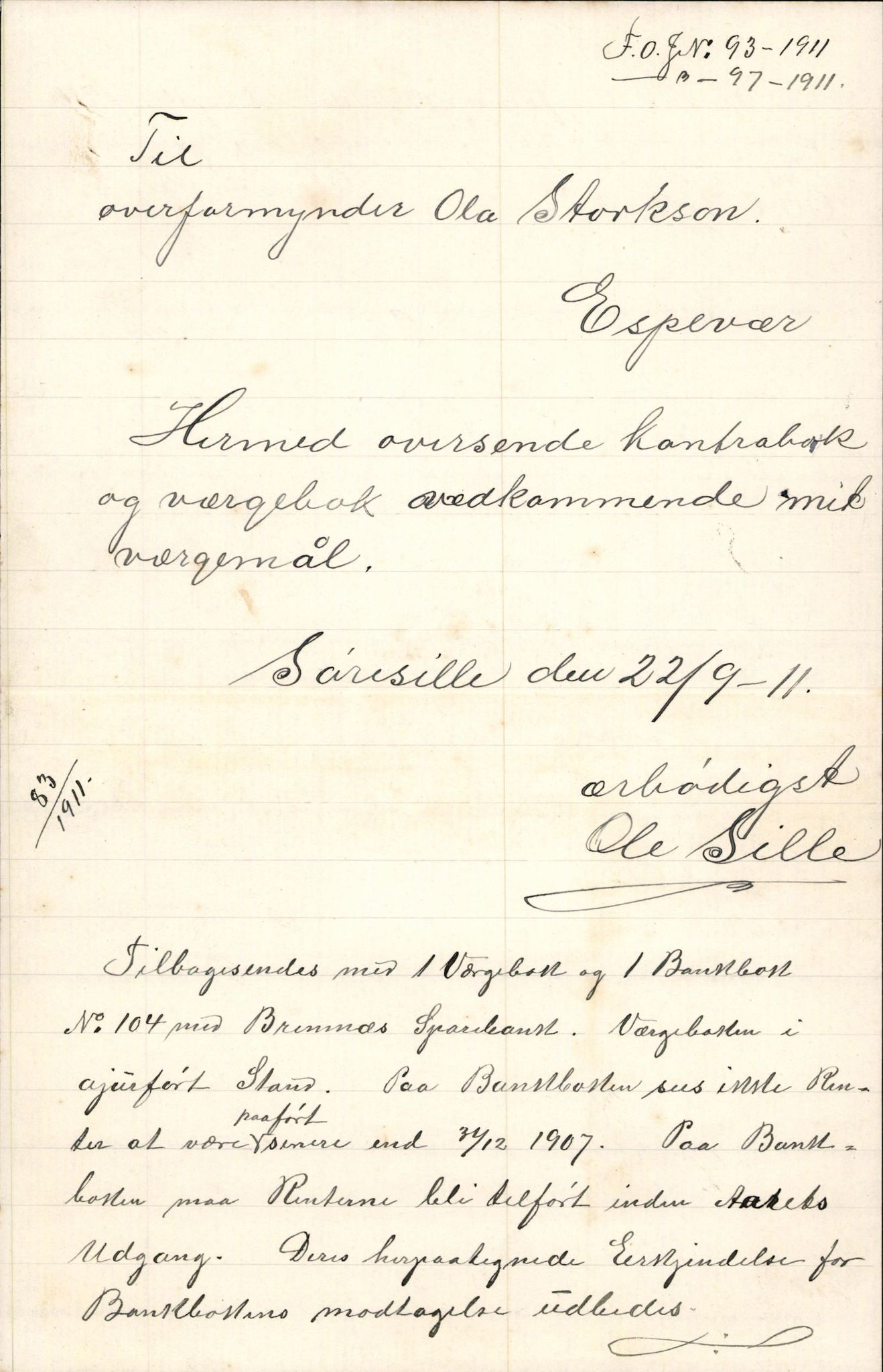 Finnaas kommune. Overformynderiet, IKAH/1218a-812/D/Da/Daa/L0002/0004: Kronologisk ordna korrespondanse / Kronologisk ordna korrespondanse, 1910-1913, s. 78