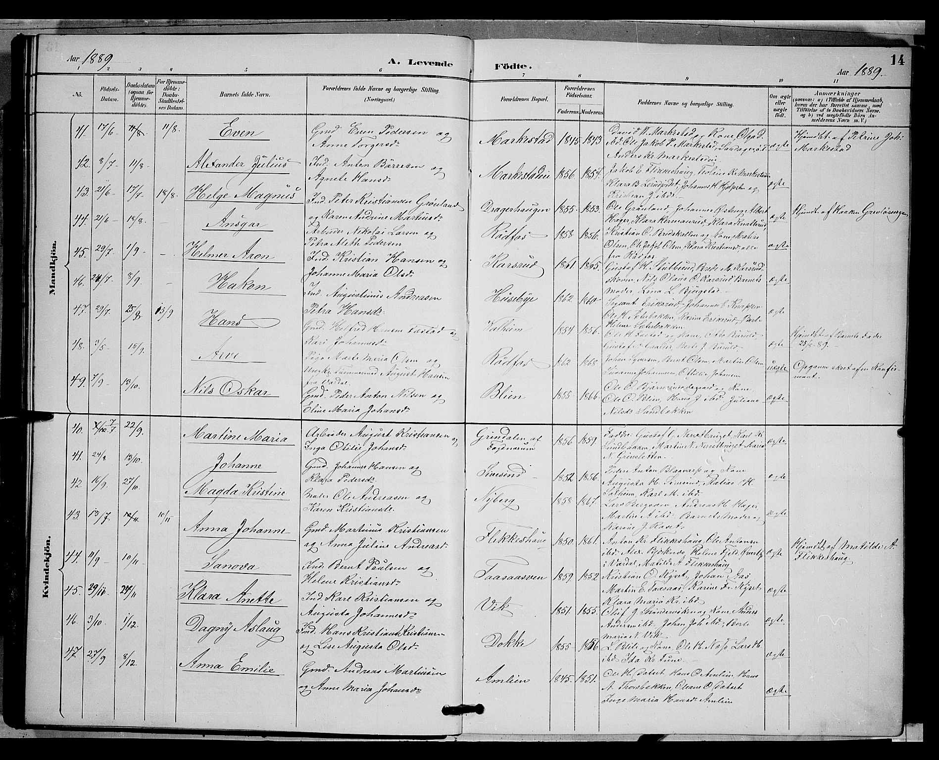 Vestre Toten prestekontor, AV/SAH-PREST-108/H/Ha/Hab/L0009: Klokkerbok nr. 9, 1888-1900, s. 14