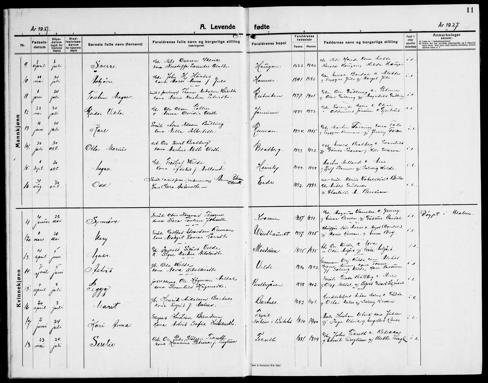 Ministerialprotokoller, klokkerbøker og fødselsregistre - Nord-Trøndelag, AV/SAT-A-1458/741/L0403: Klokkerbok nr. 741C04, 1925-1944, s. 11