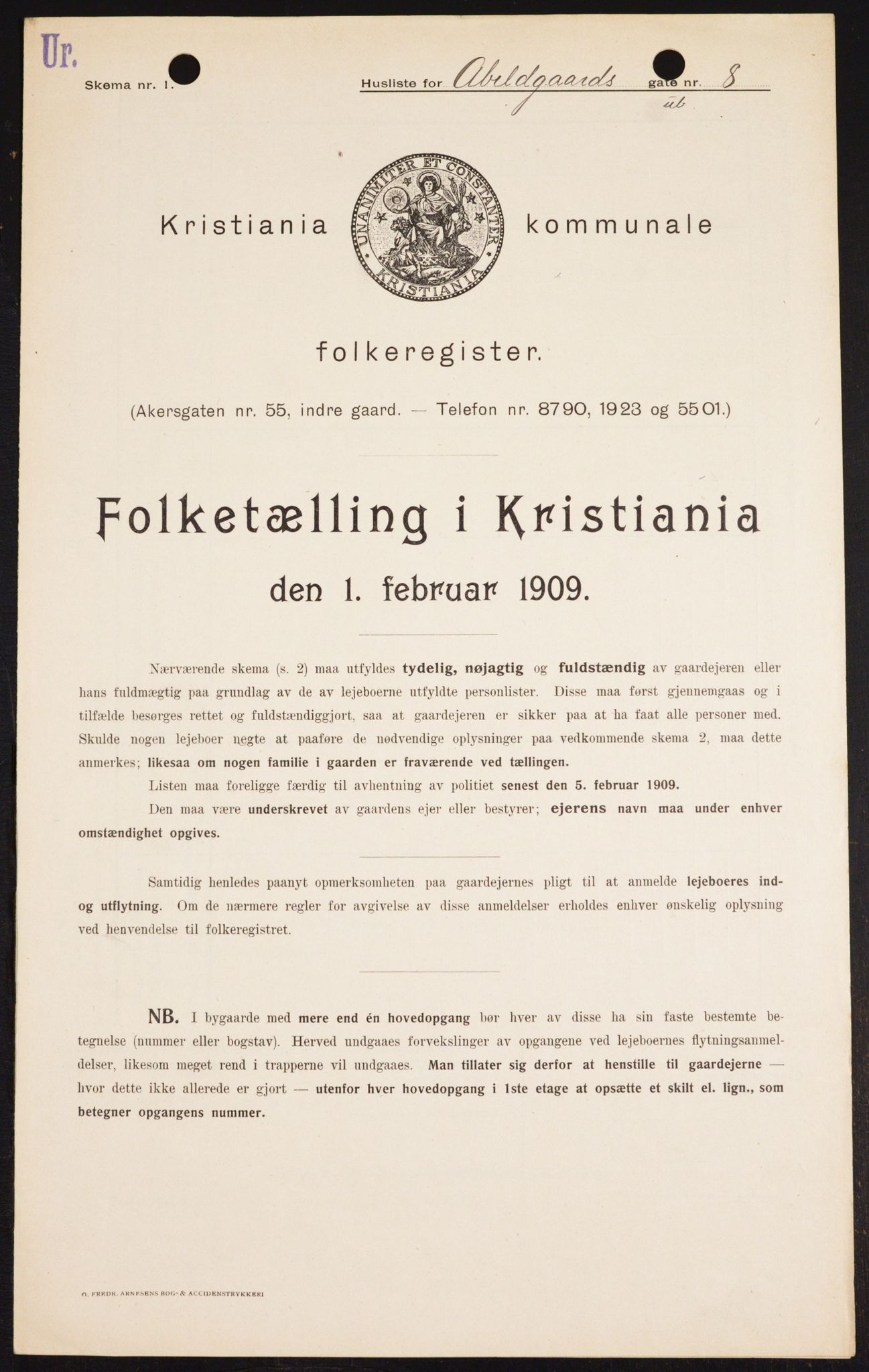 OBA, Kommunal folketelling 1.2.1909 for Kristiania kjøpstad, 1909, s. 24