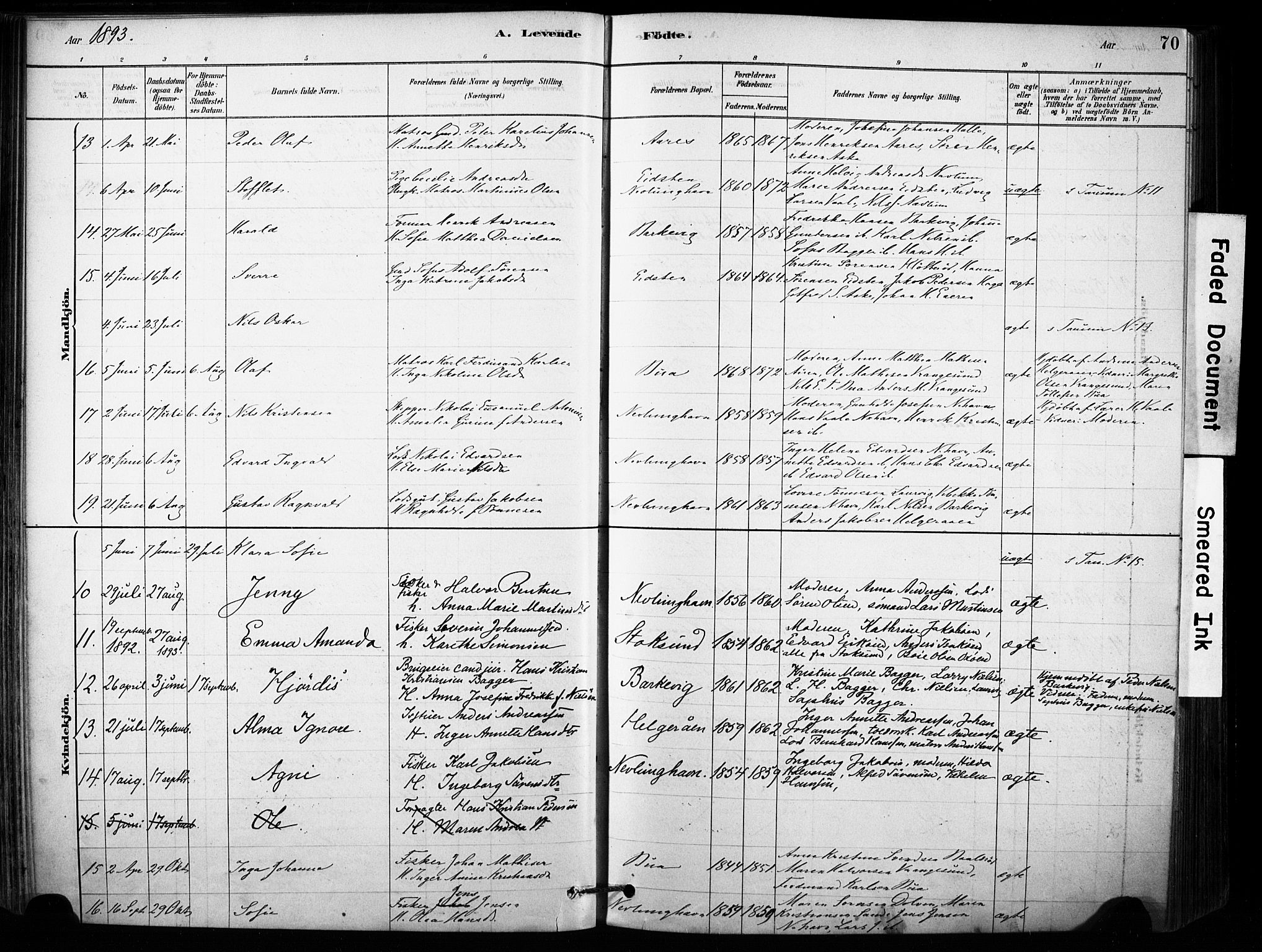 Brunlanes kirkebøker, AV/SAKO-A-342/F/Fb/L0001: Ministerialbok nr. II 1, 1878-1899, s. 70