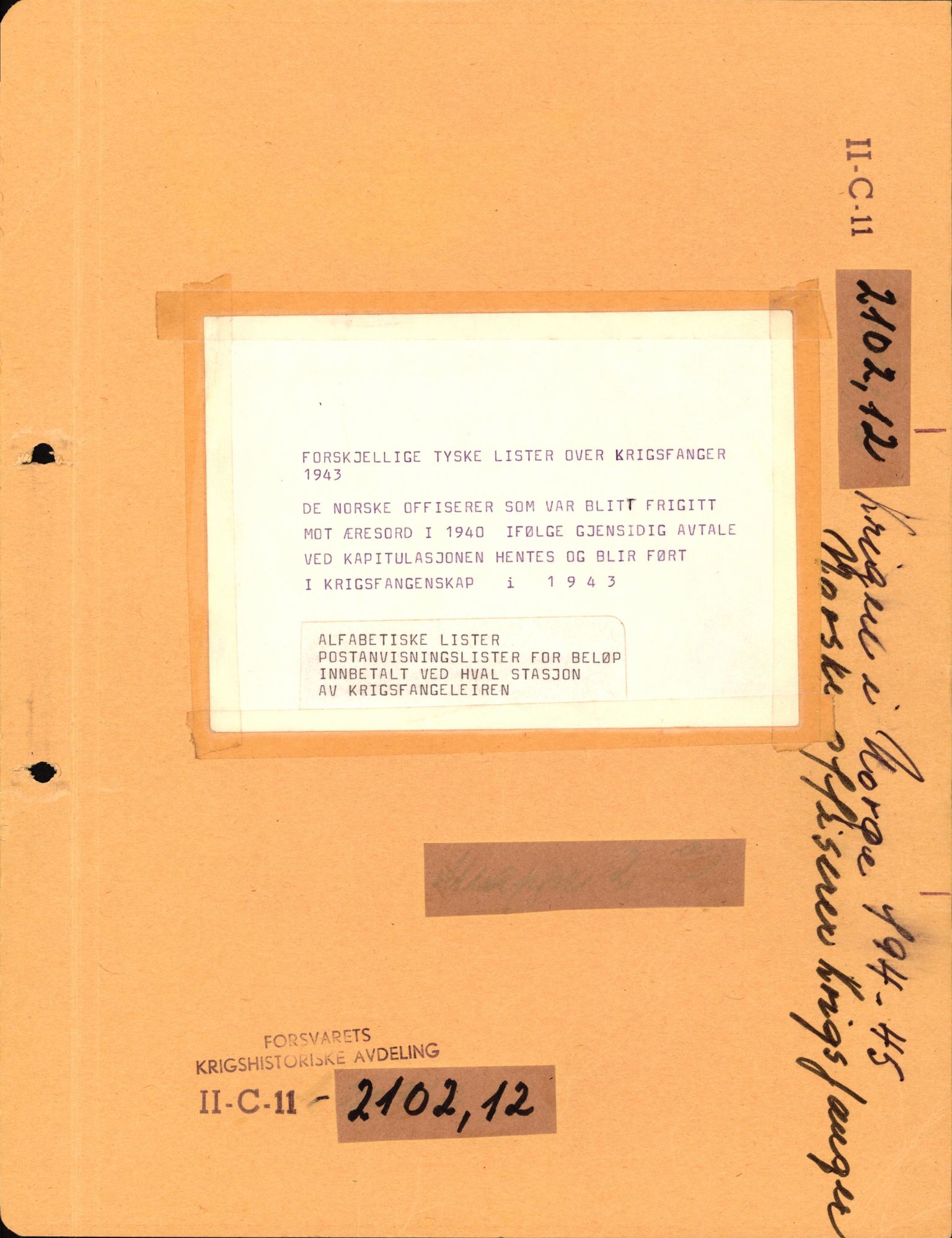 Forsvaret, Forsvarets krigshistoriske avdeling, RA/RAFA-2017/Y/Yf/L0201: II-C-11-2102  -  Norske offiserer i krigsfangenskap, 1940-1945, s. 140