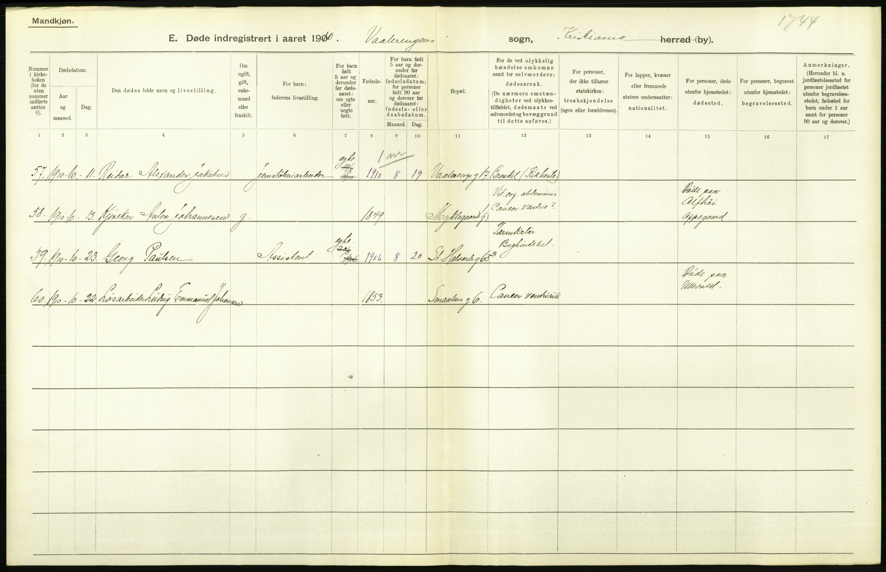 Statistisk sentralbyrå, Sosiodemografiske emner, Befolkning, RA/S-2228/D/Df/Dfa/Dfah/L0008: Kristiania: Døde, 1910, s. 590