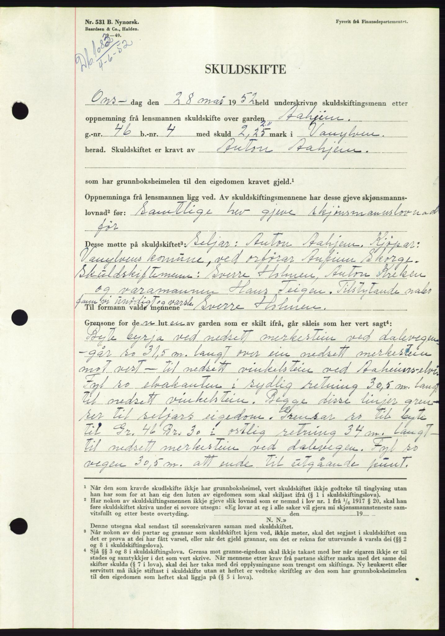 Søre Sunnmøre sorenskriveri, AV/SAT-A-4122/1/2/2C/L0092: Pantebok nr. 18A, 1952-1952, Dagboknr: 1082/1952