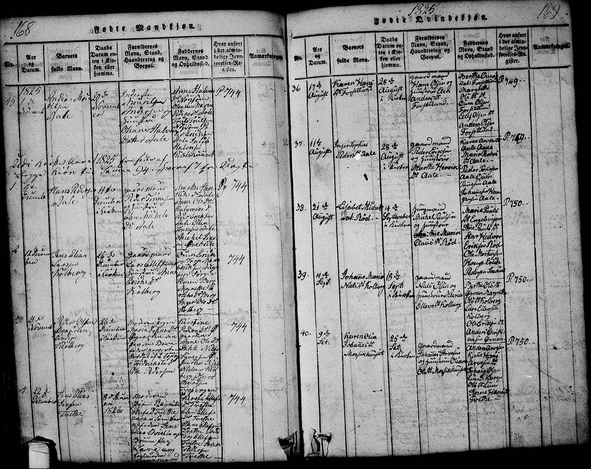 Onsøy prestekontor Kirkebøker, AV/SAO-A-10914/G/Ga/L0001: Klokkerbok nr. I 1, 1814-1840, s. 168-169