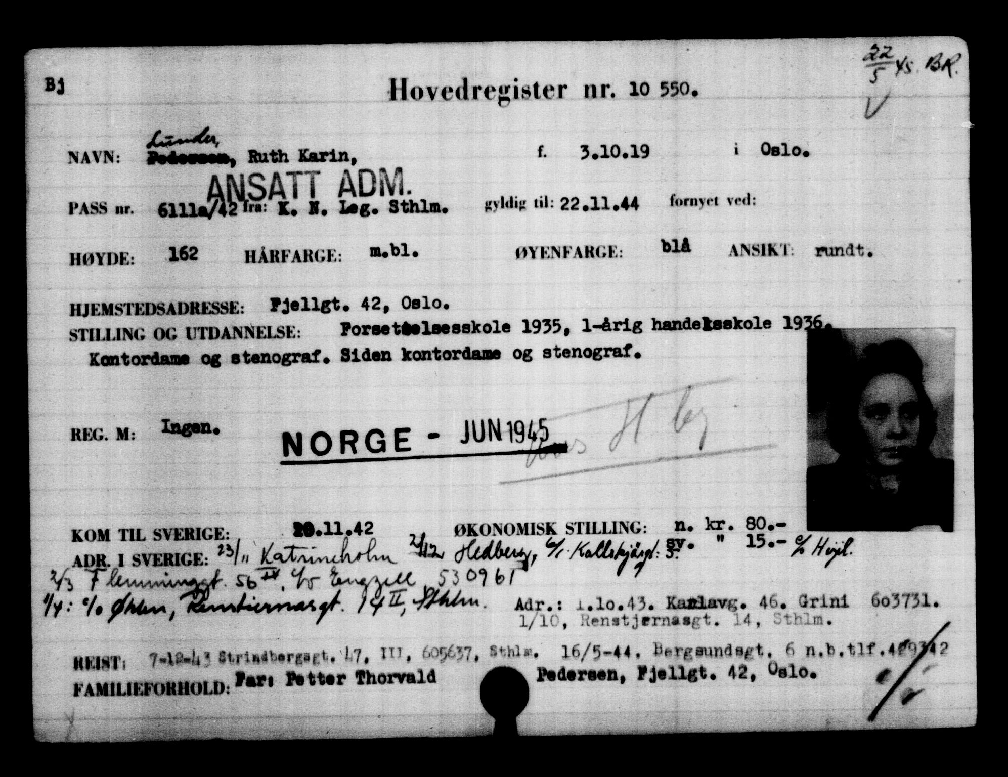 Utenriksstasjonene, Legasjonen i Stockholm, Flyktningkontoret, AV/RA-S-6753/V/Va/L0006: Kjesäterkartoteket, flyktninger med registreringsnr. 9400-12711, 1940-1945, s. 1326