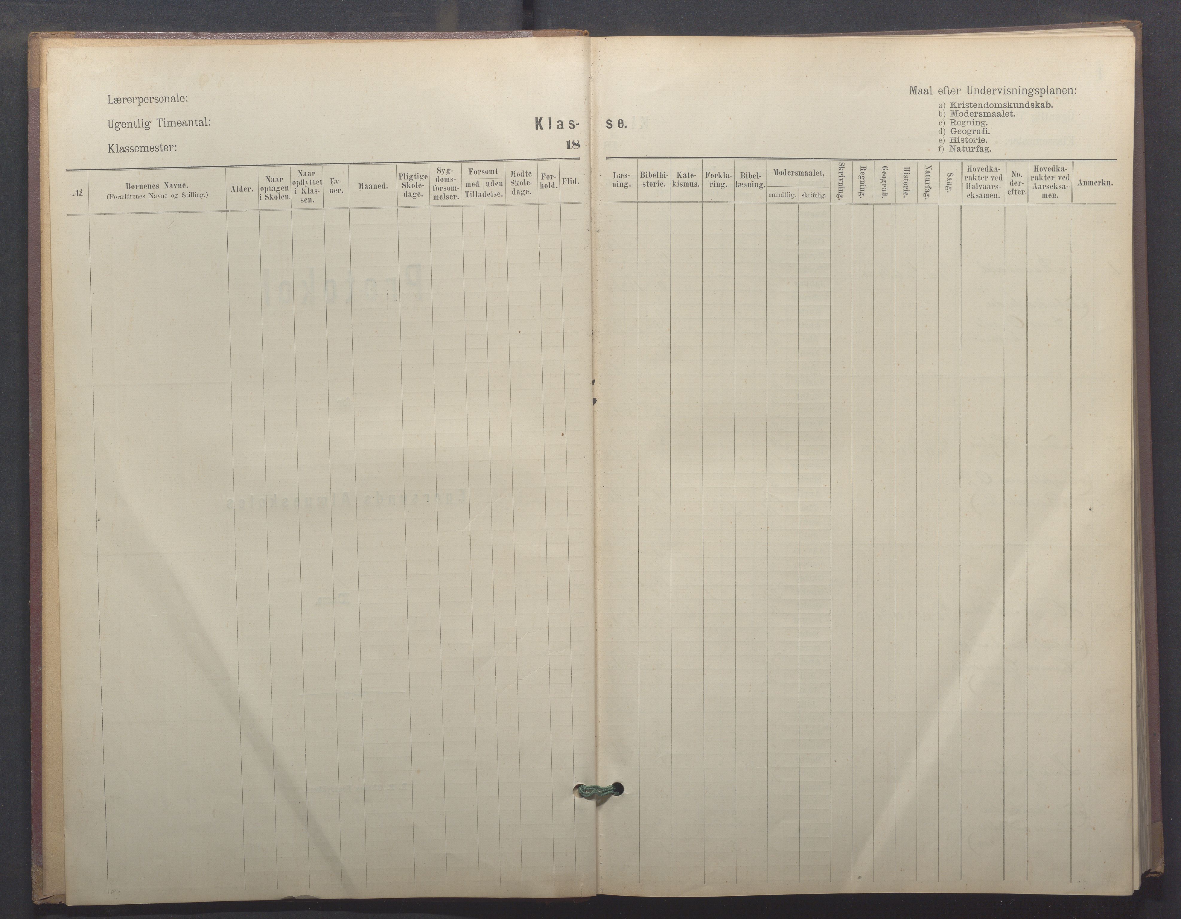 Egersund kommune (Ladested) - Egersund almueskole/folkeskole, IKAR/K-100521/H/L0026: Skoleprotokoll - Almueskolen, 1. klasse, 1889-1893