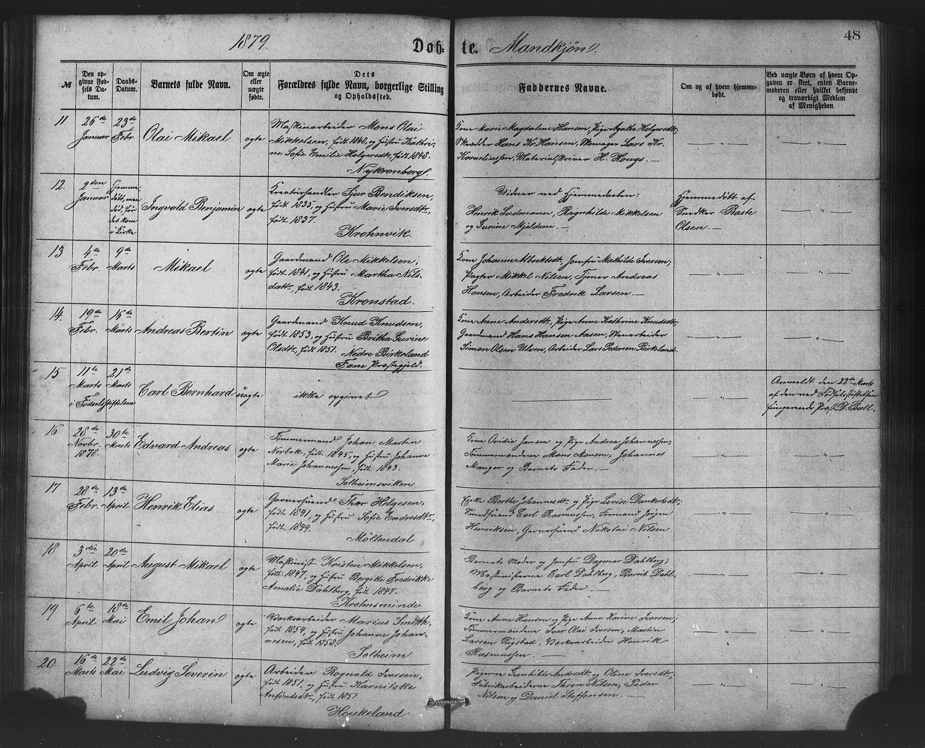 St. Jørgens hospital og Årstad sokneprestembete, AV/SAB-A-99934: Klokkerbok nr. A 4, 1873-1885, s. 48