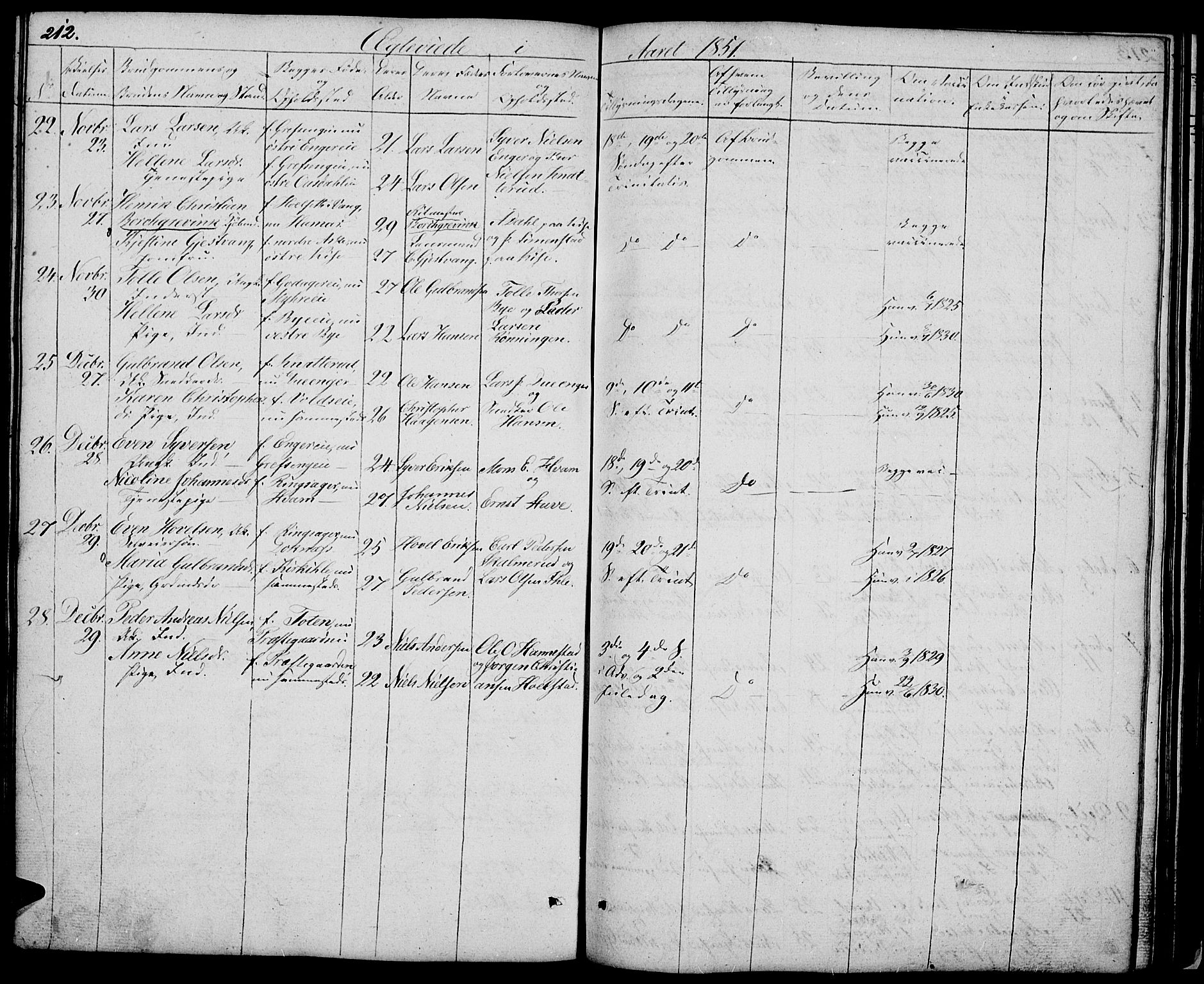 Nes prestekontor, Hedmark, AV/SAH-PREST-020/L/La/L0004: Klokkerbok nr. 4, 1832-1861, s. 212