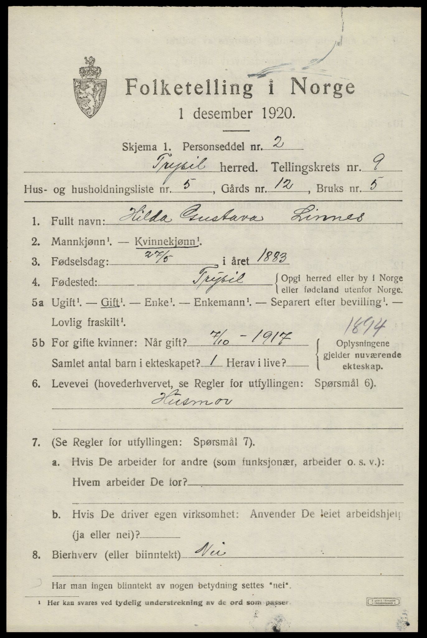 SAH, Folketelling 1920 for 0428 Trysil herred, 1920, s. 6609